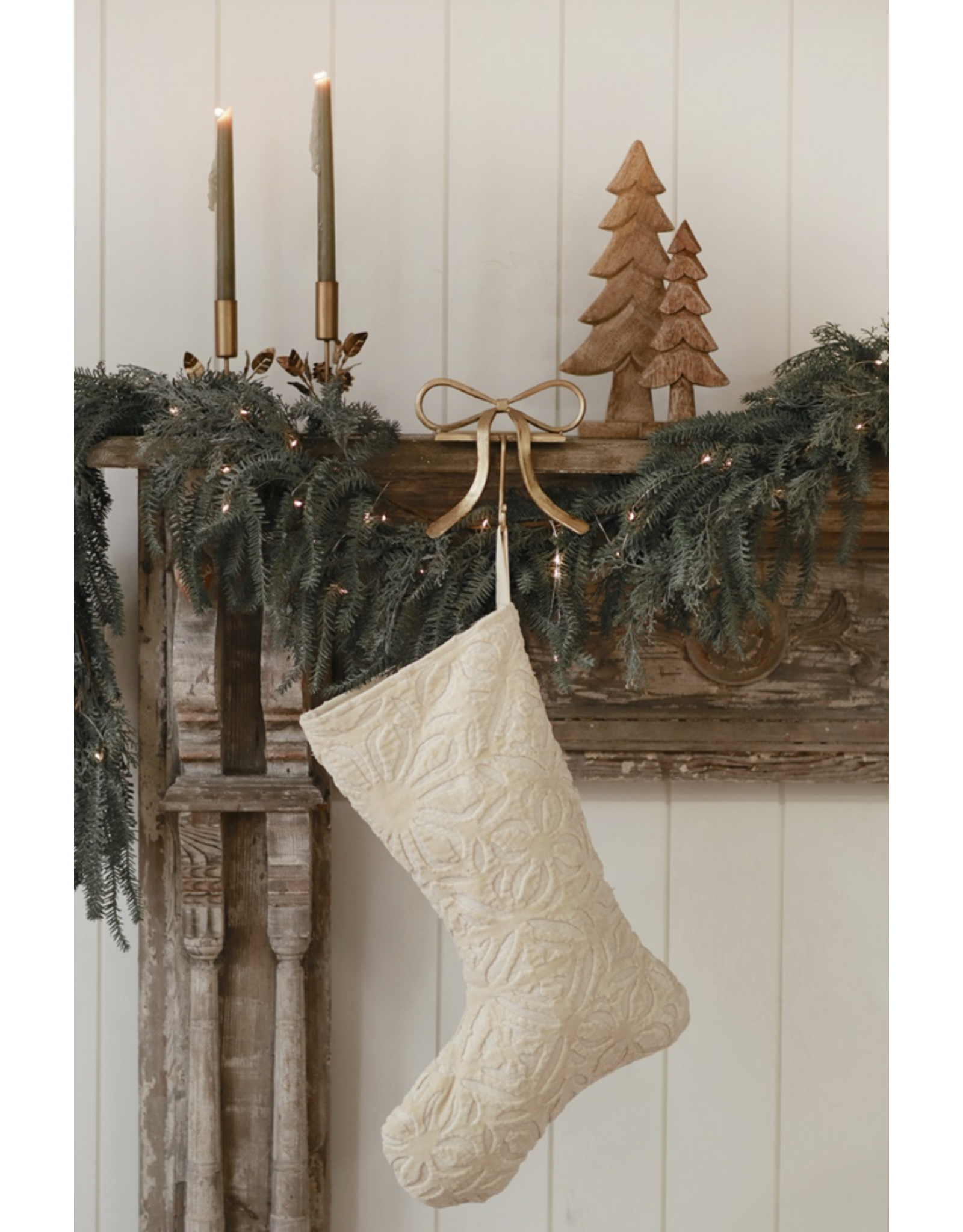 Velvet Cutwork Stocking, Ivory