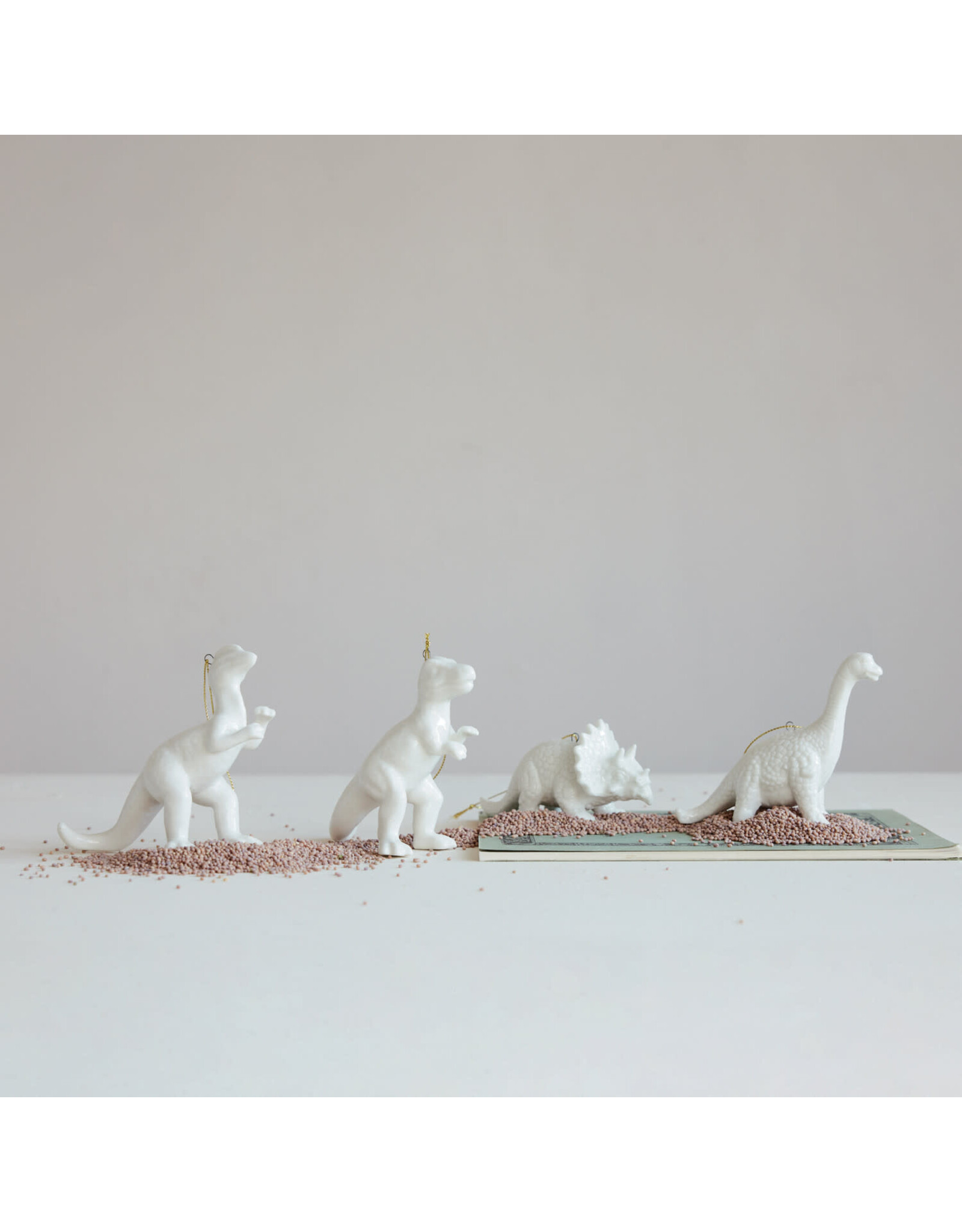 Stoneware Dinosaur Ornament, White, 4 Styles