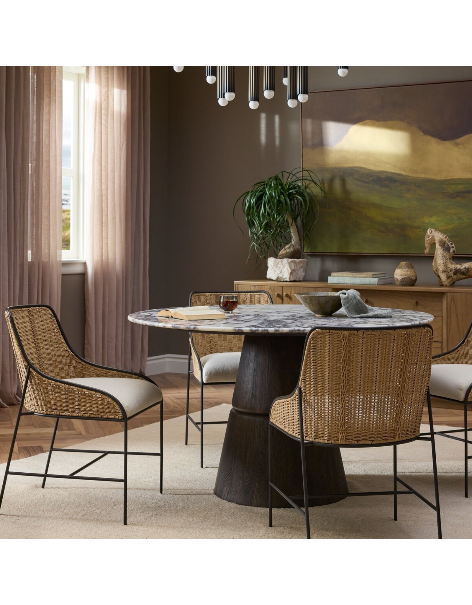 Lino Dining Table, Calacatta Viola Marble