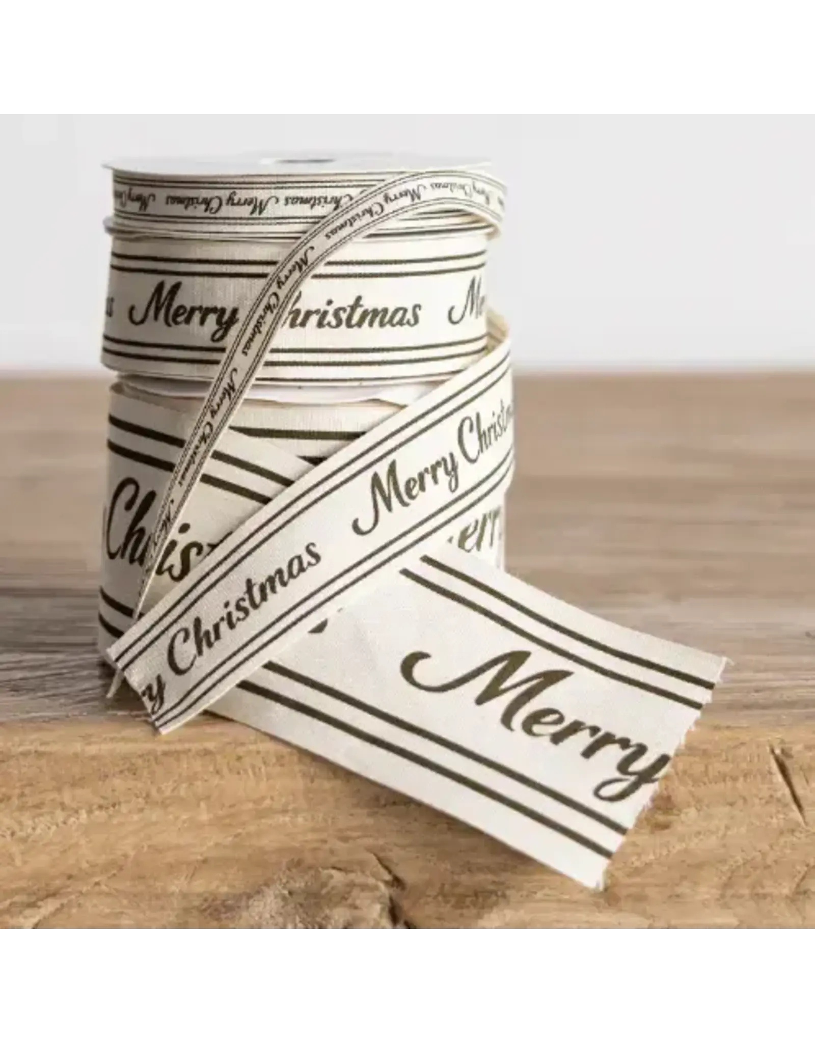 Olive Green Cursive Writing Merry Christmas Ribbon
