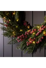 Red Plum Berry Norfolk Cypress Pre Lit Wreath 34"