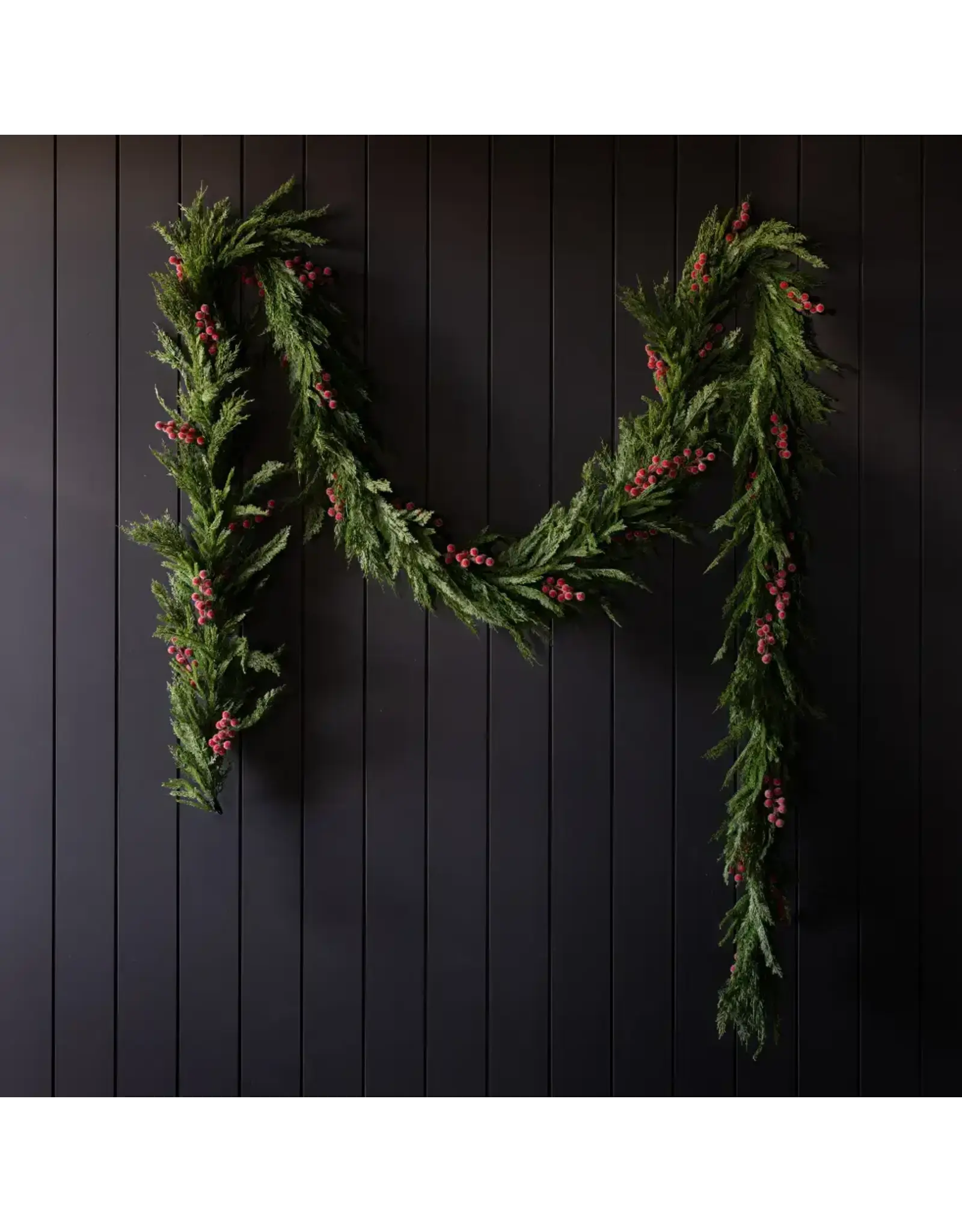 Red Plum Berry Norfolk Cypress Pre Lit Garland, 15 ft