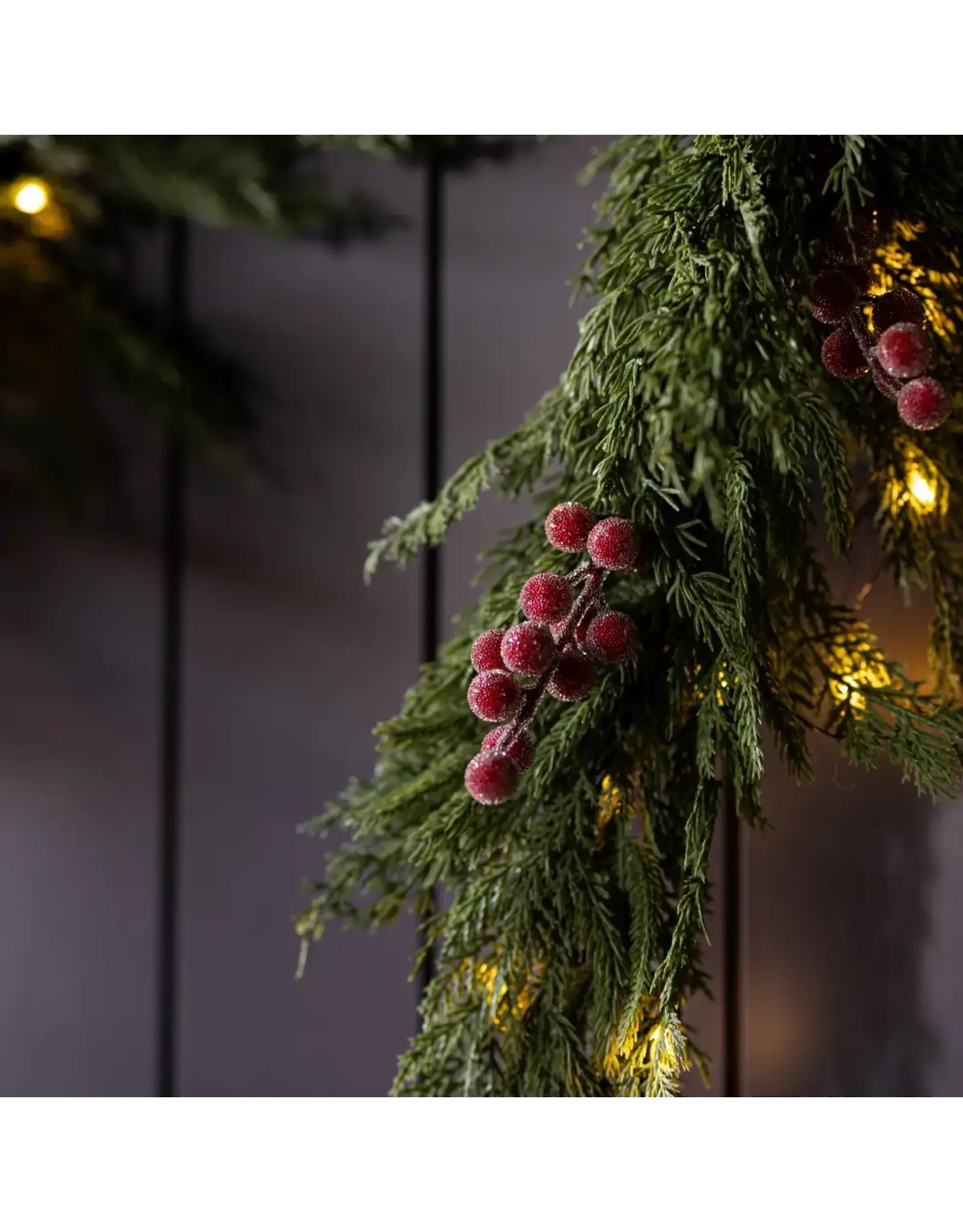 Red Plum Berry Norfolk Cypress Pre Lit Garland, 15 ft