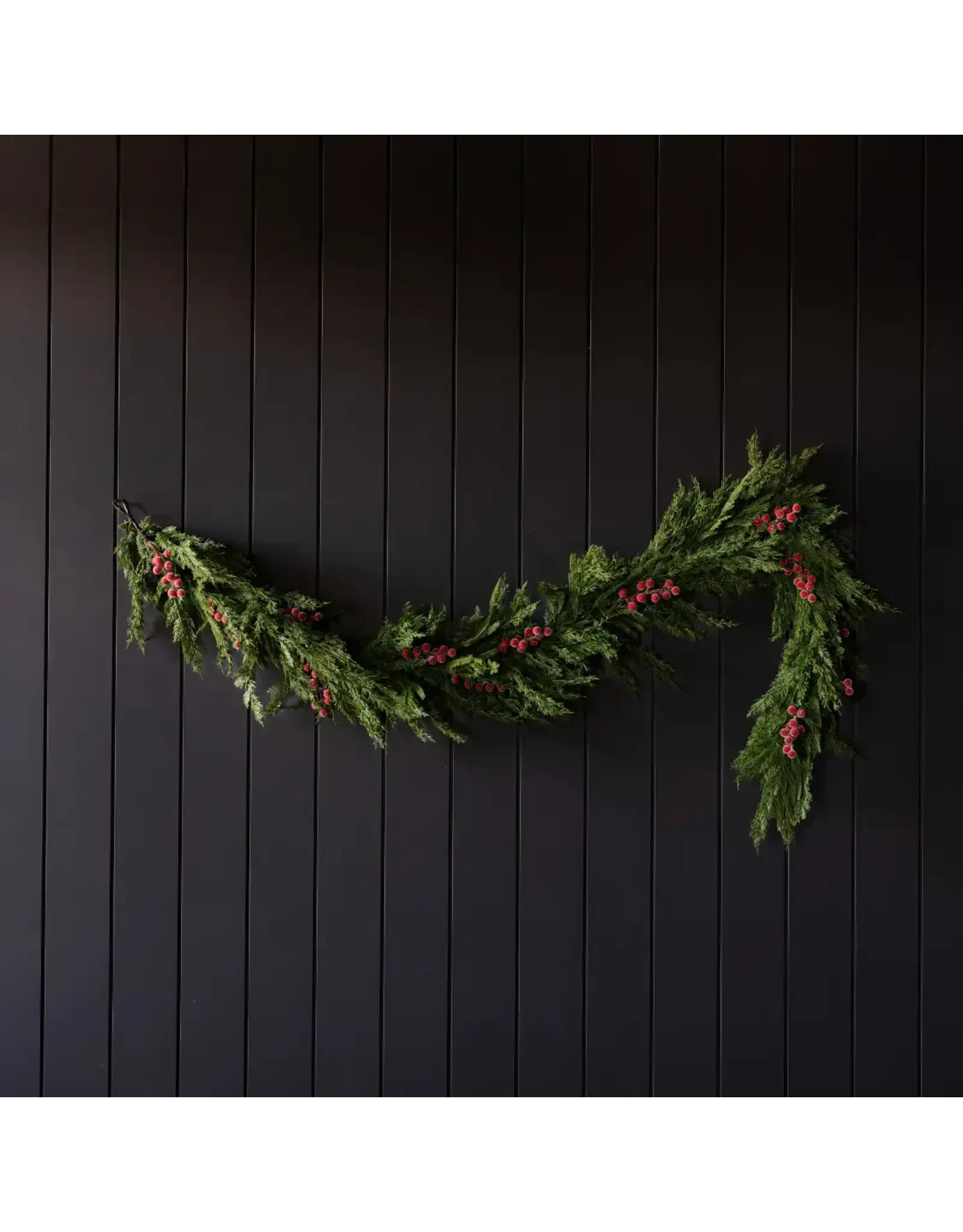 Red Plum Berry Norfolk Cypress Pre Lit Garland - 6 ft