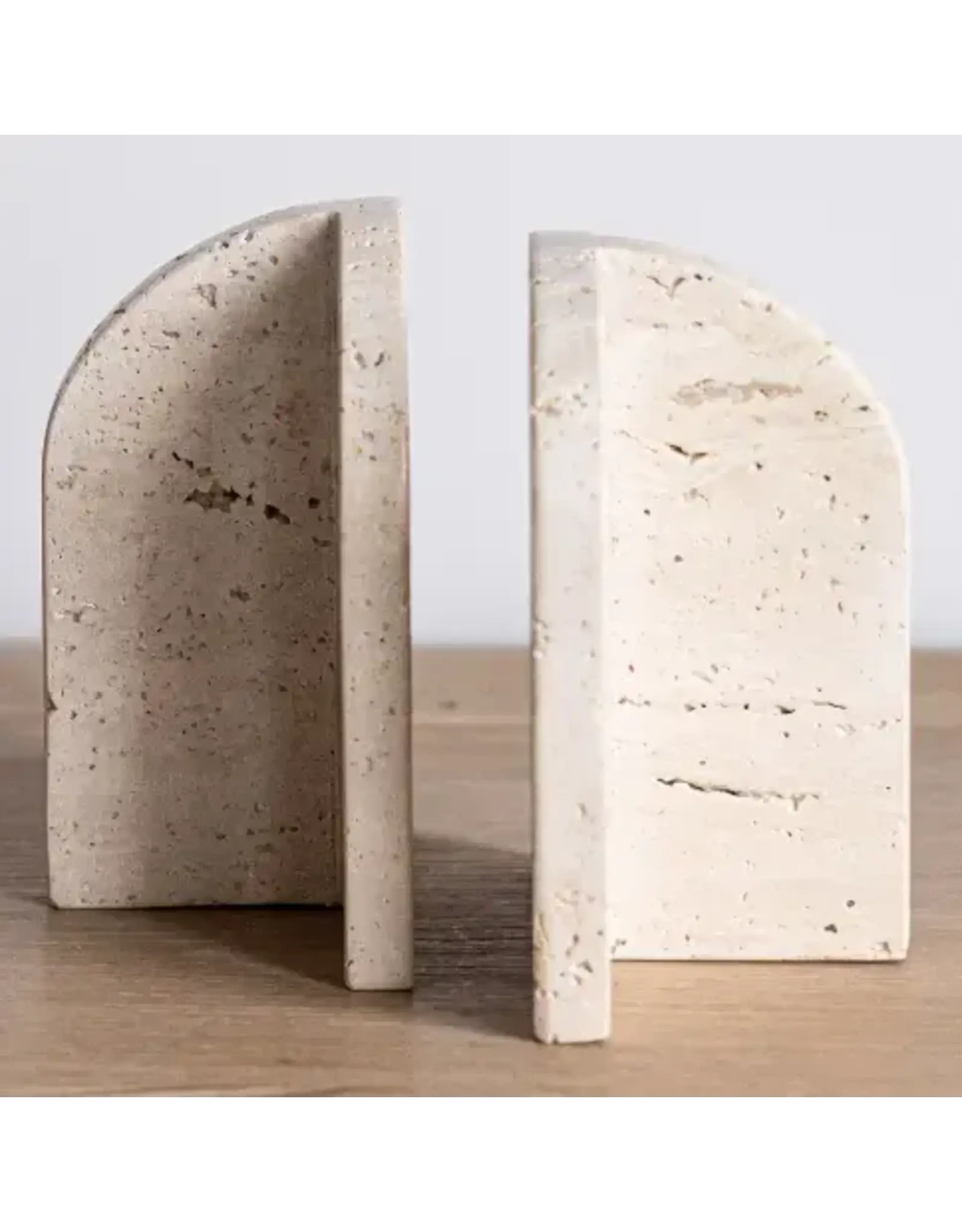 Beige Travertine Bookend, Pair