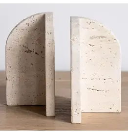 Beige Travertine Bookend, Pair