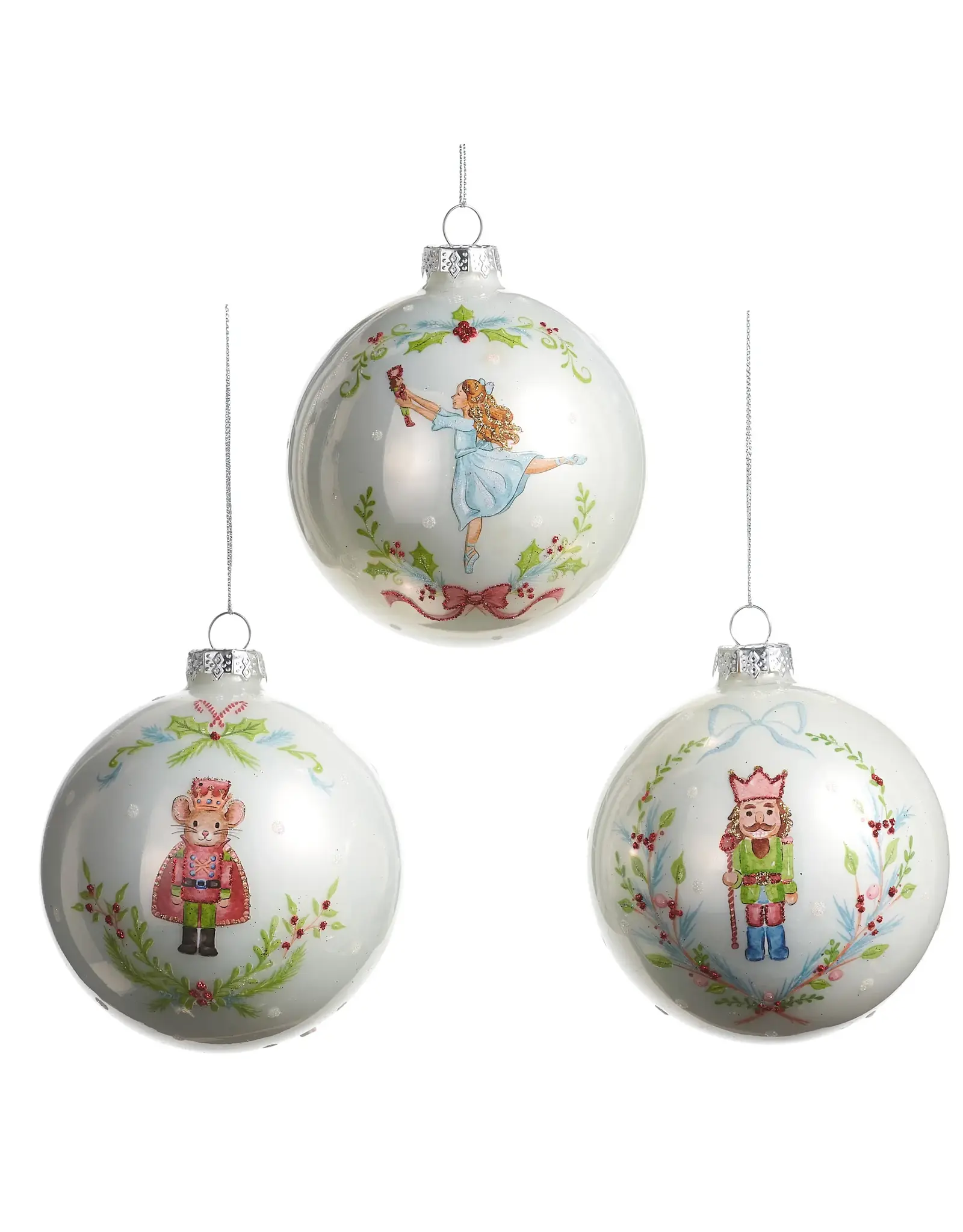 4" Nutcracker Suite Ball Ornament, S/3