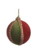 5" Red and Green Velvet Ball Ornament