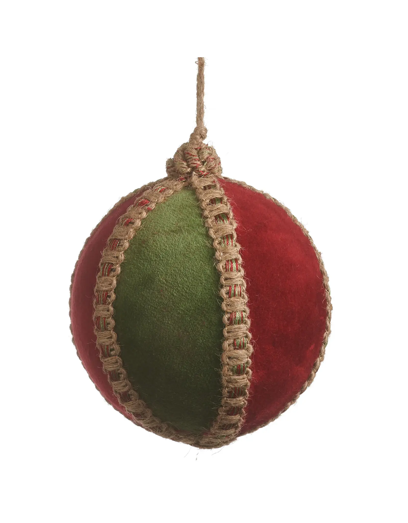 5" Red and Green Velvet Ball Ornament