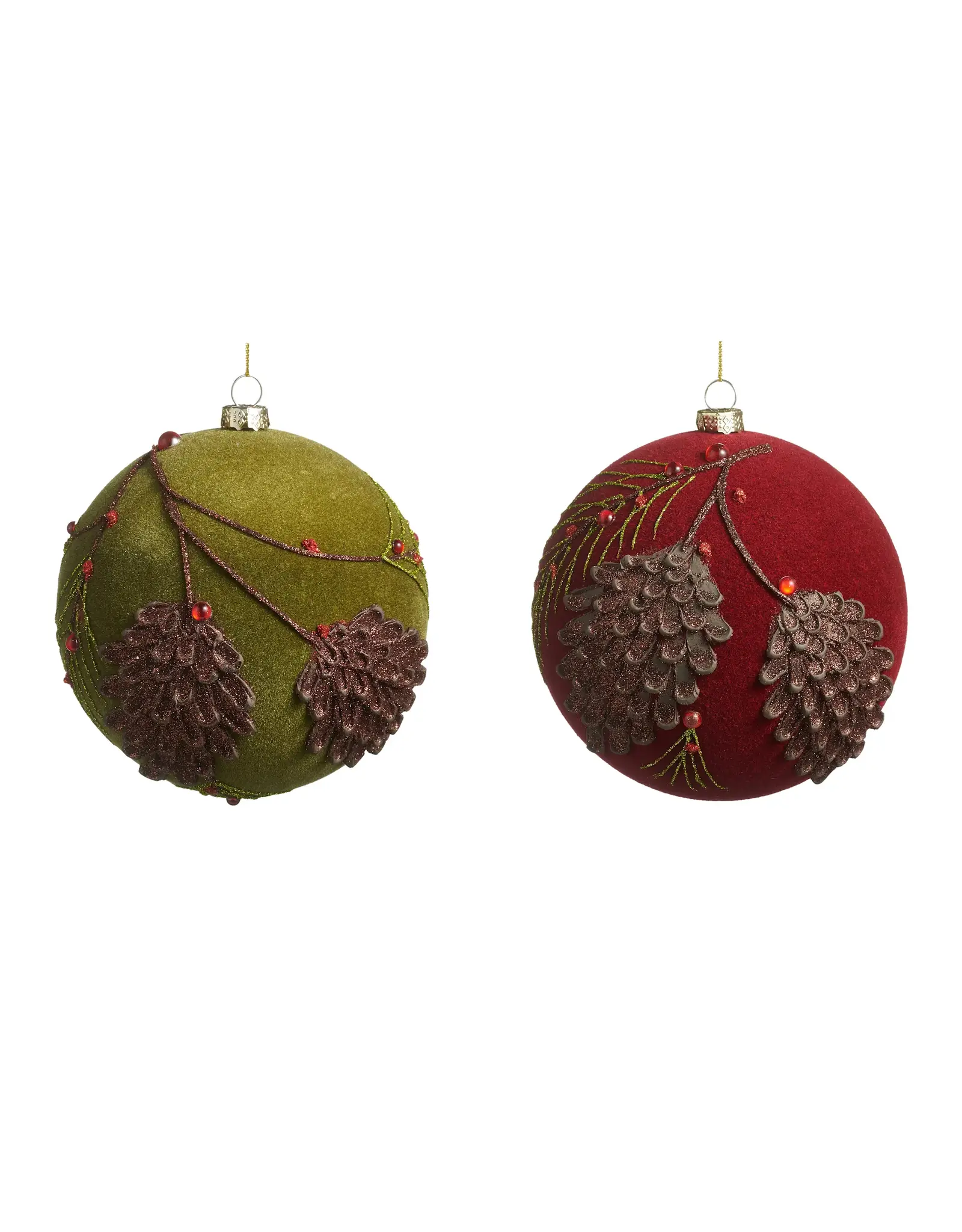 5" Flocked Glitter Pinecone Ball Ornament