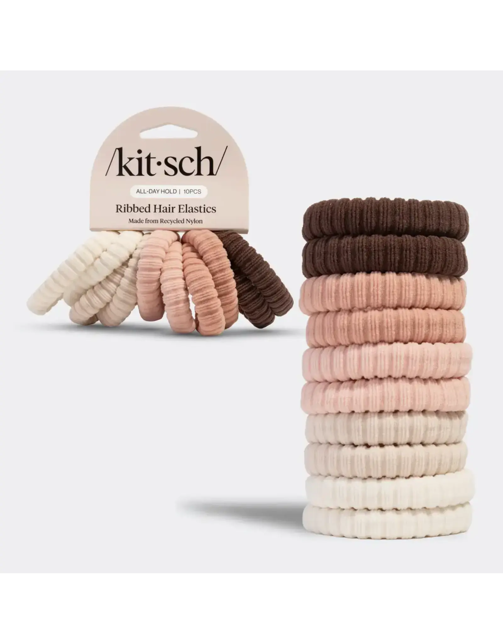 Recycled Fabric Ribbed Hair Elastics, Blush 10pc Set