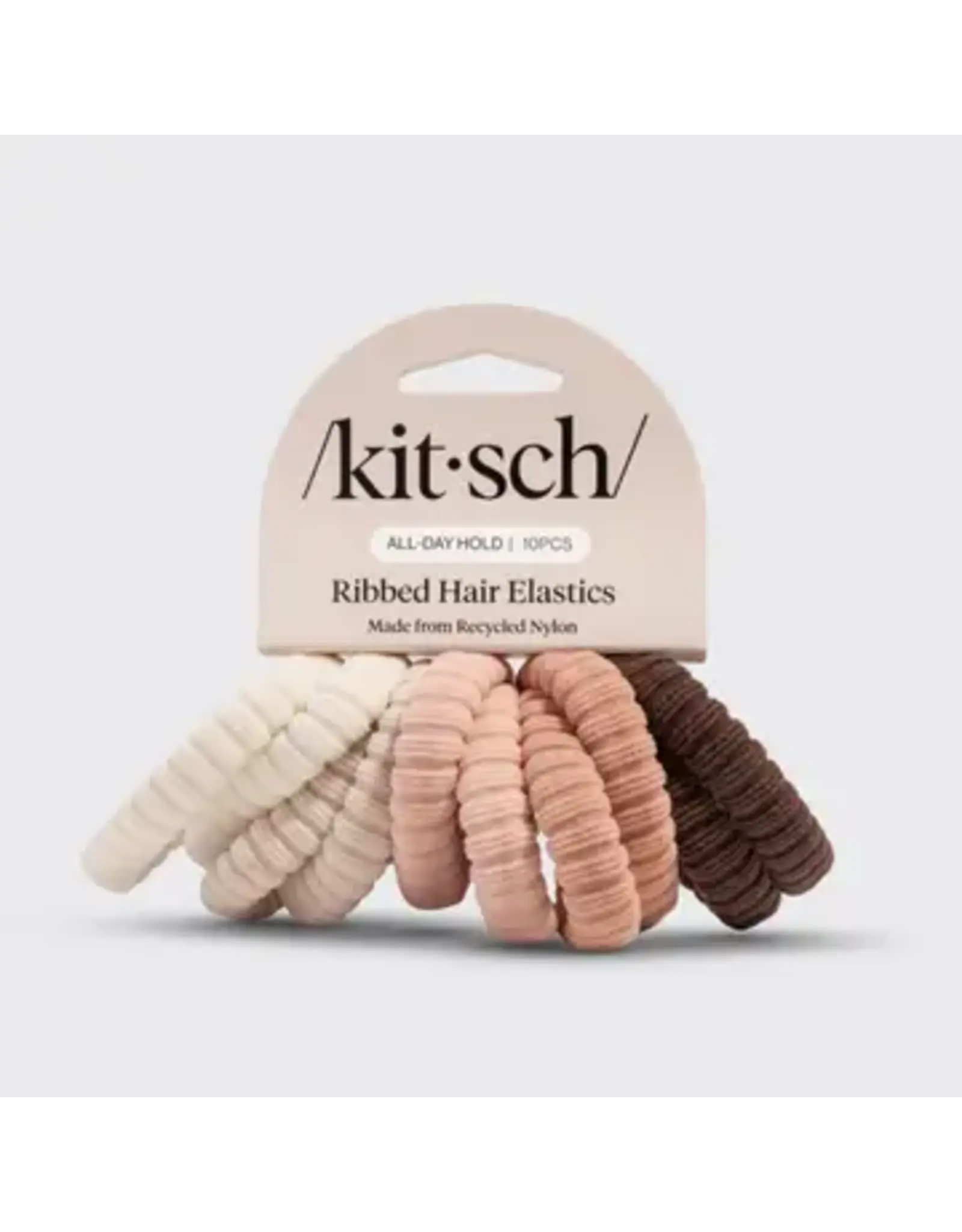 Recycled Fabric Ribbed Hair Elastics, Blush 10pc Set