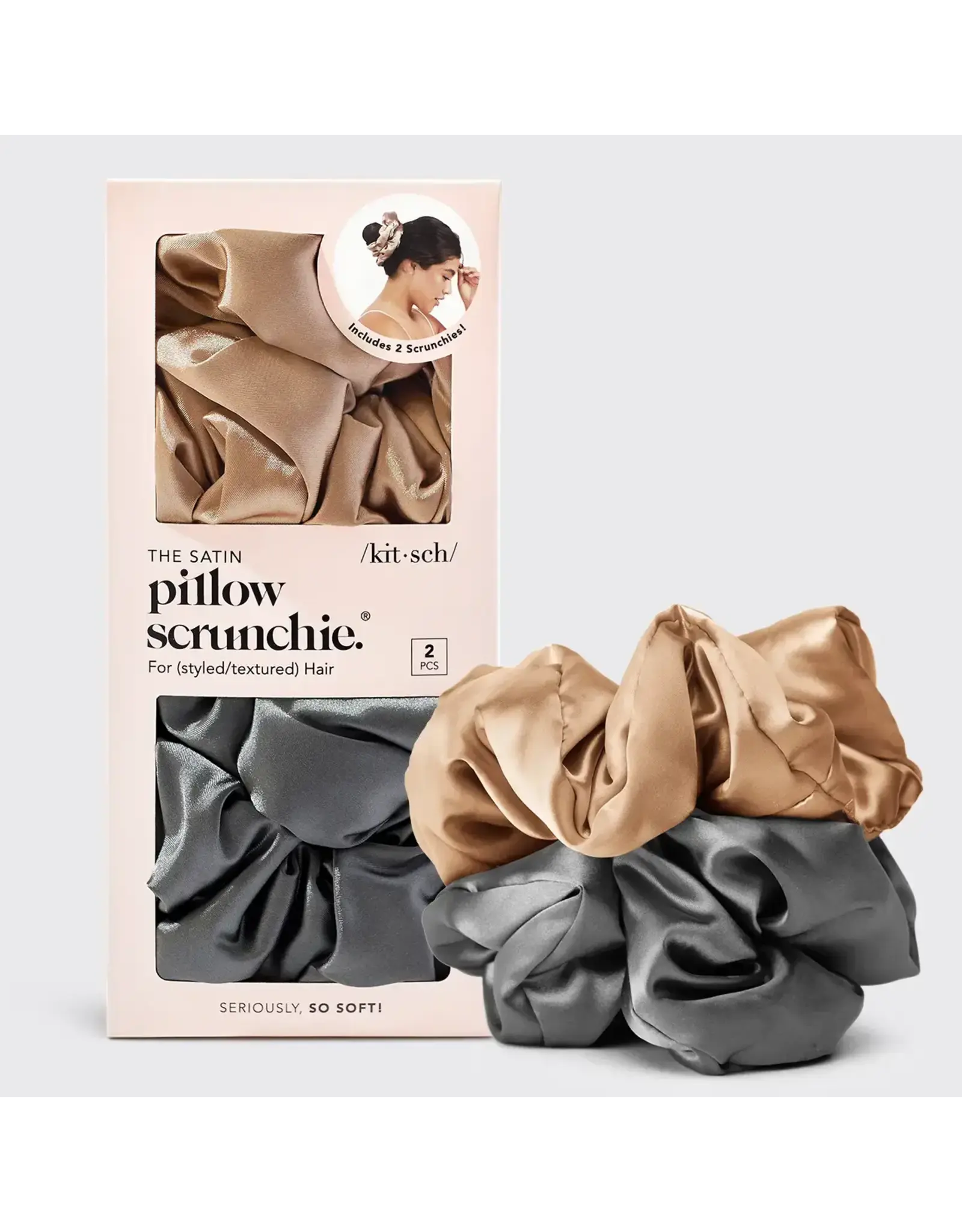 Satin Sleep Pillow Scrunchies, Charcoal/ Gold