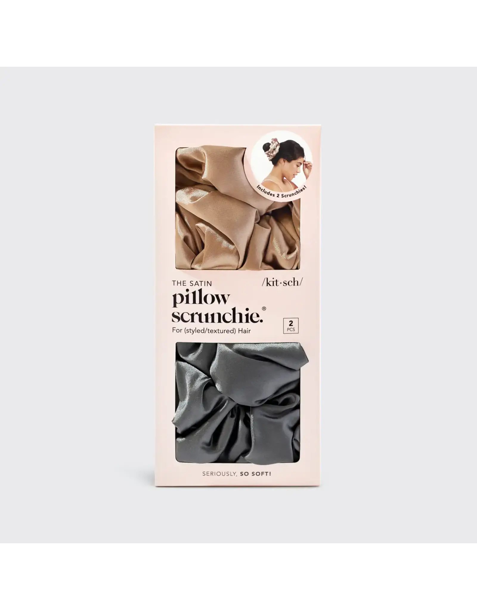Satin Sleep Pillow Scrunchies, Charcoal/ Gold