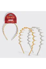 Recycled Plastic Zigzag Headbands, Gold/ Silver 2pc Set