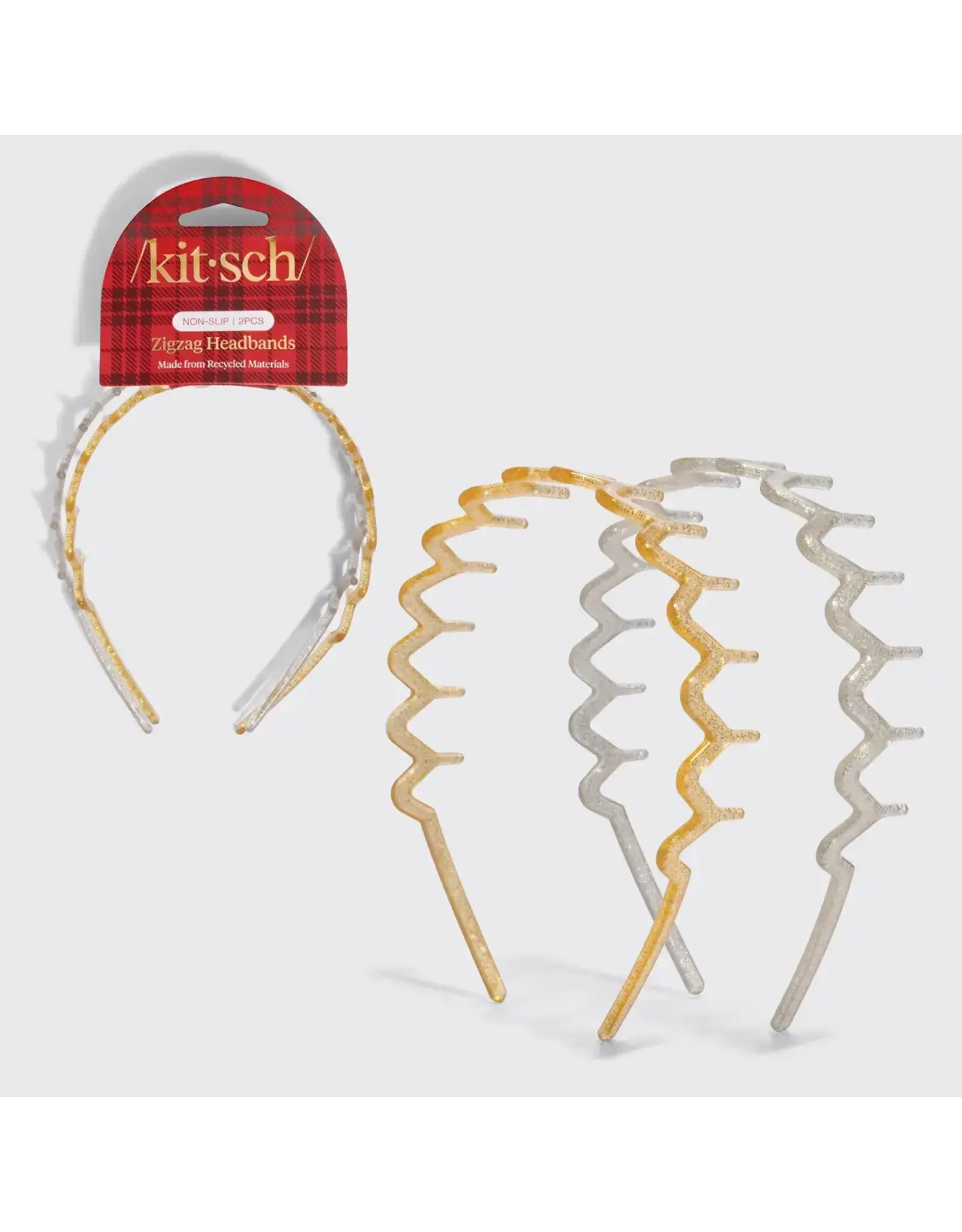 Recycled Plastic Zigzag Headbands, Gold/ Silver 2pc Set