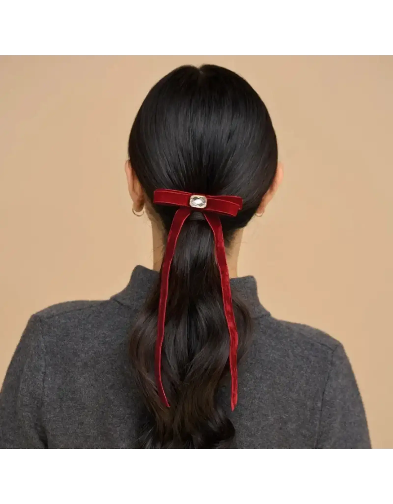 Velvet & Gemstone Bow Hair Clip
