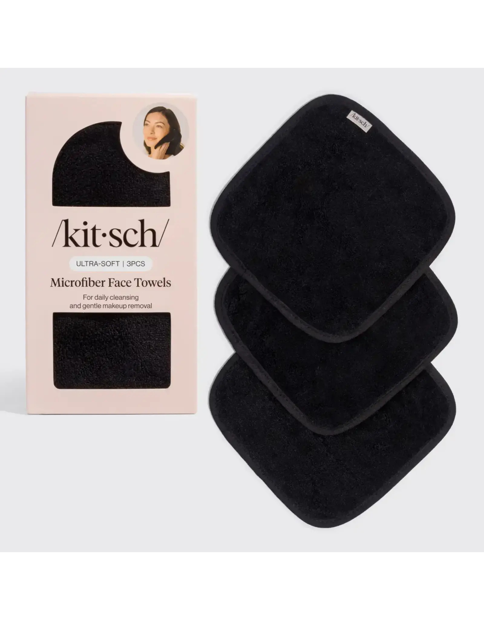 Microfibre Face Towels, Black 3pc Set