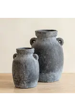 Terracotta Vase, Amphora Handles Charcoal Finish - Almera l Medium