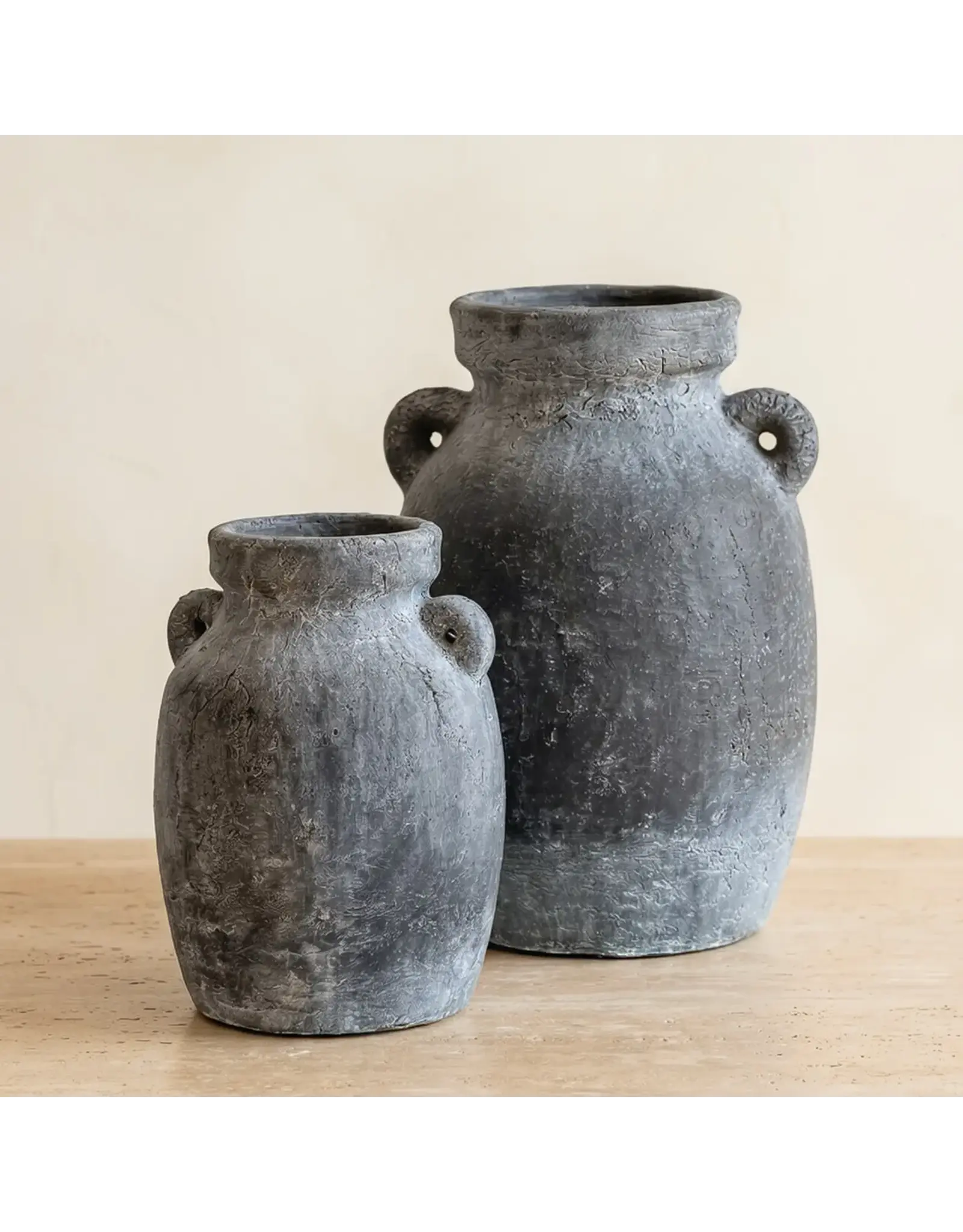 Terracotta Vase, Amphora Handles Charcoal Finish - Almera l Medium