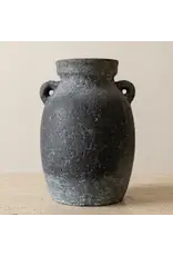 Terracotta Vase, Amphora Handles Charcoal Finish - Almera l Medium
