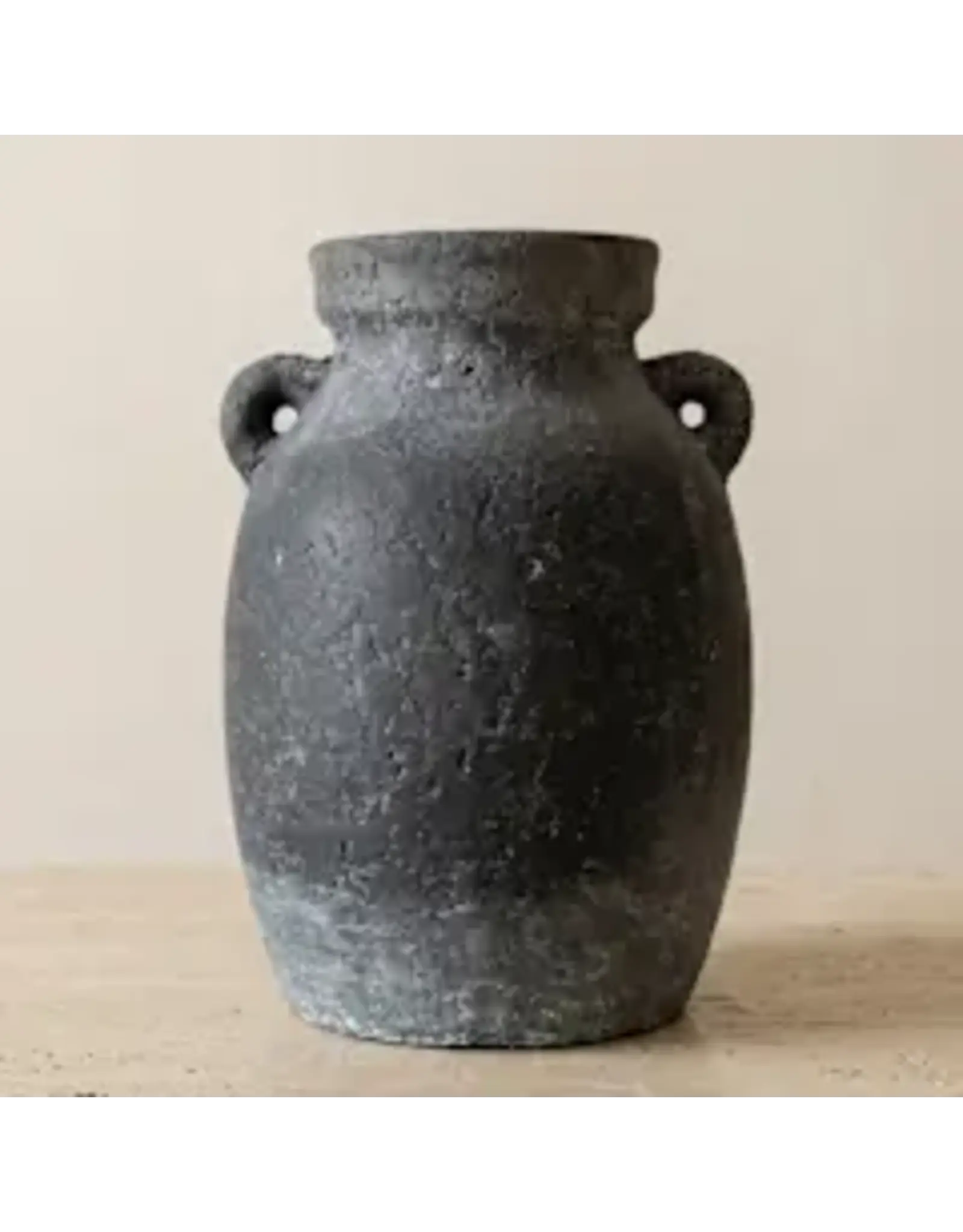 Terracotta Vase, Amphora Handles Charcoal Finish - Almera l Medium