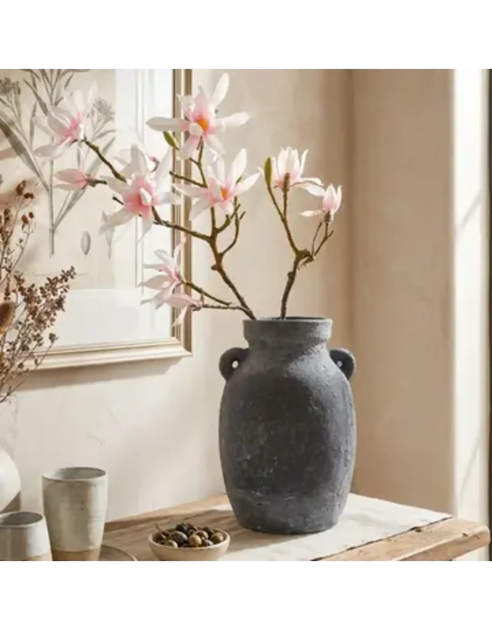 Terracotta Vase, Amphora Handles Charcoal Finish - Almera l Medium