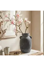 Terracotta Vase, Amphora Handles Charcoal Finish - Almera l Large