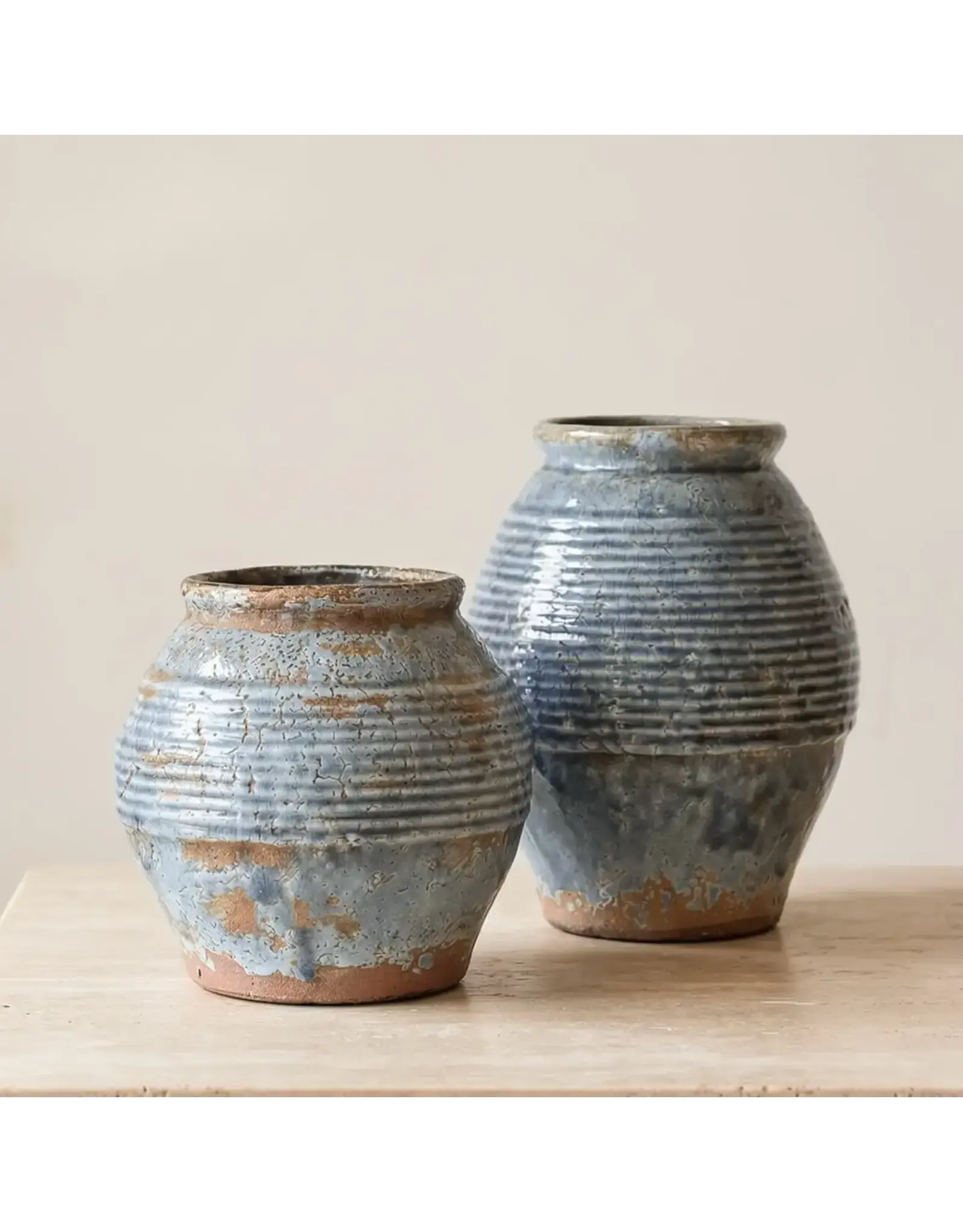 Ceramic Vase, Vintage Style, Smoky Blue Crackle - Ardea l Medium