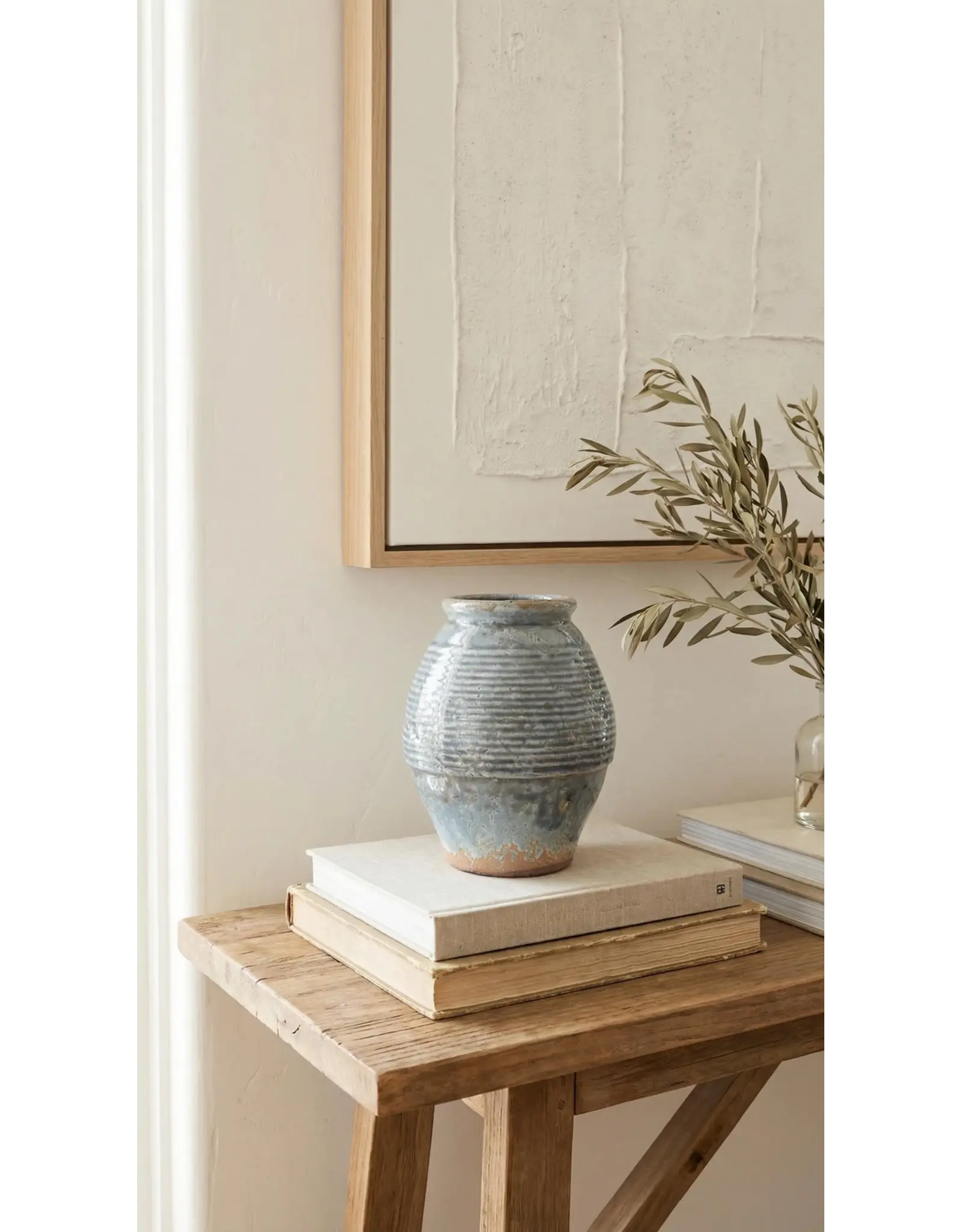 Ceramic Vase, Vintage Style, Smoky Blue Crackle - Ardea l Medium