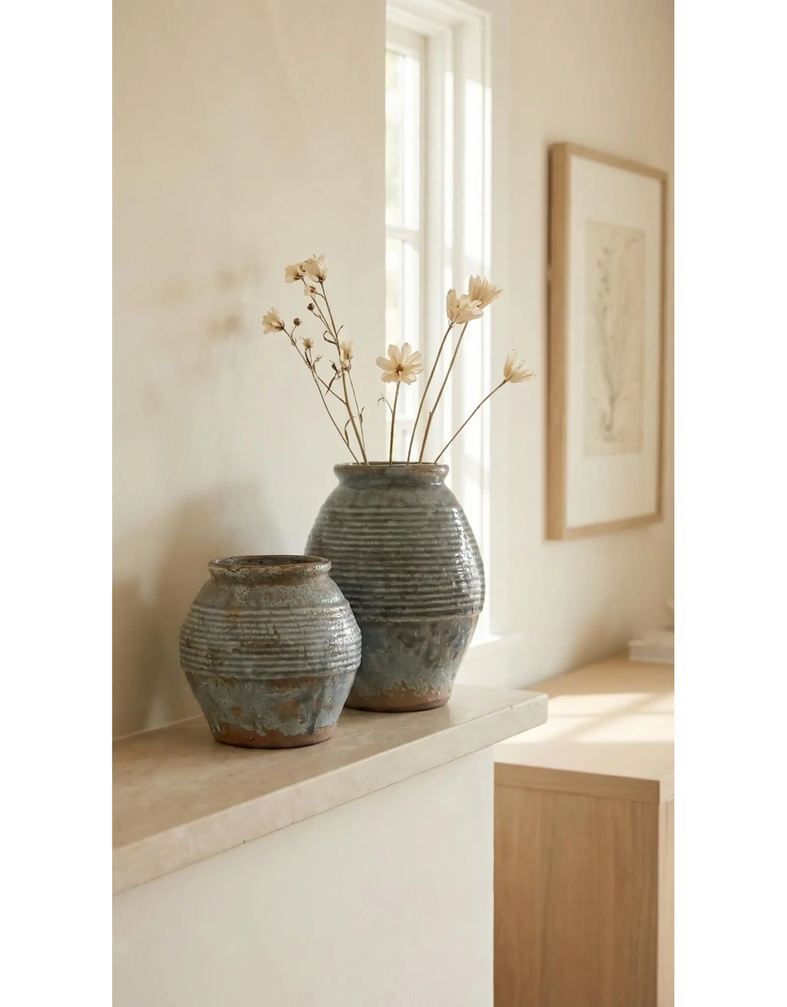 Ceramic Vase, Vintage Style, Smoky Blue Crackle - Ardea l Medium