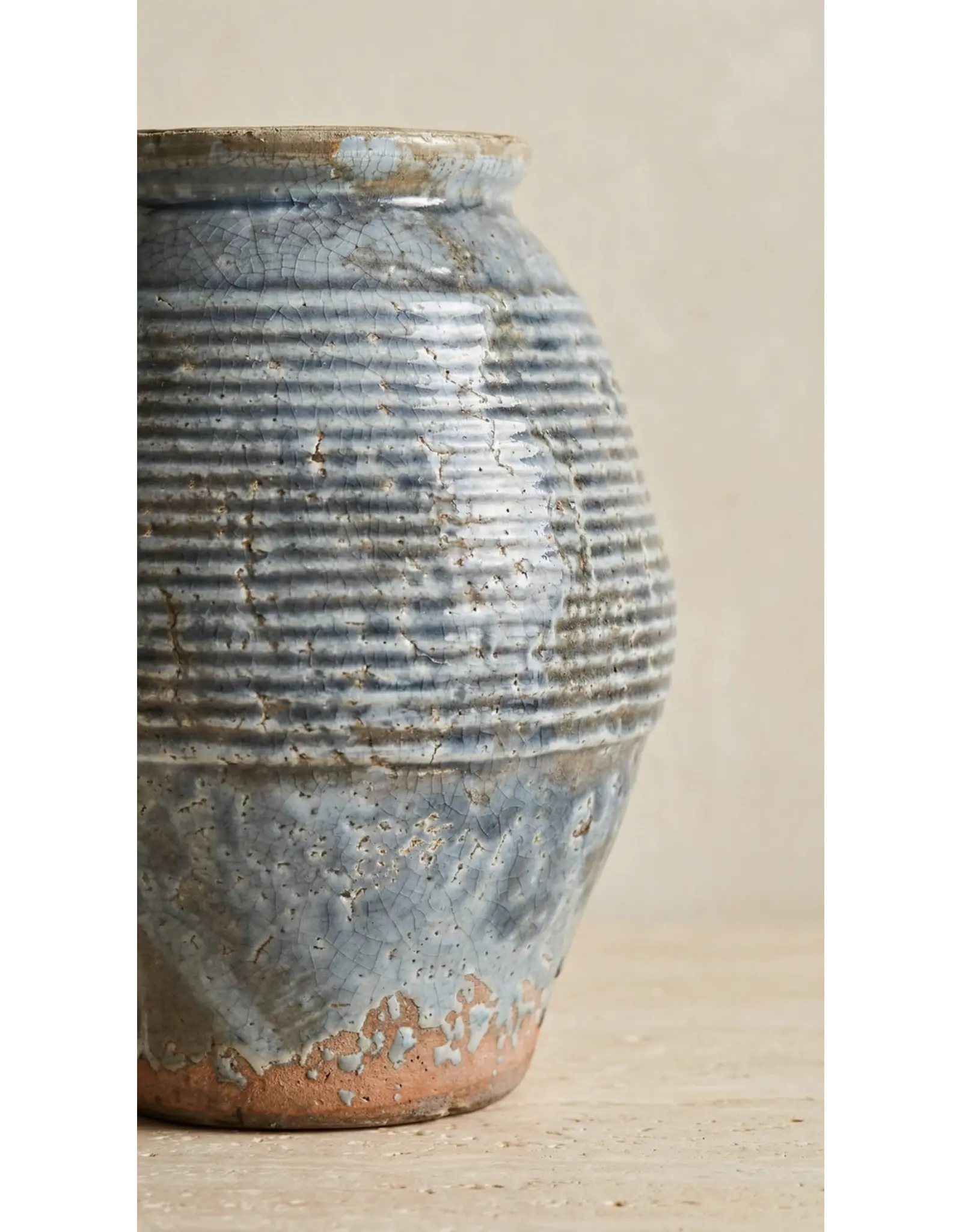 Ceramic Vase, Vintage Style, Smoky Blue Crackle - Ardea l Large
