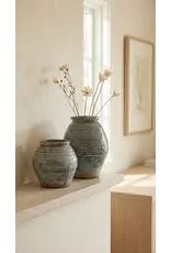 Ceramic Vase, Vintage Style, Smoky Blue Crackle - Ardea l Large