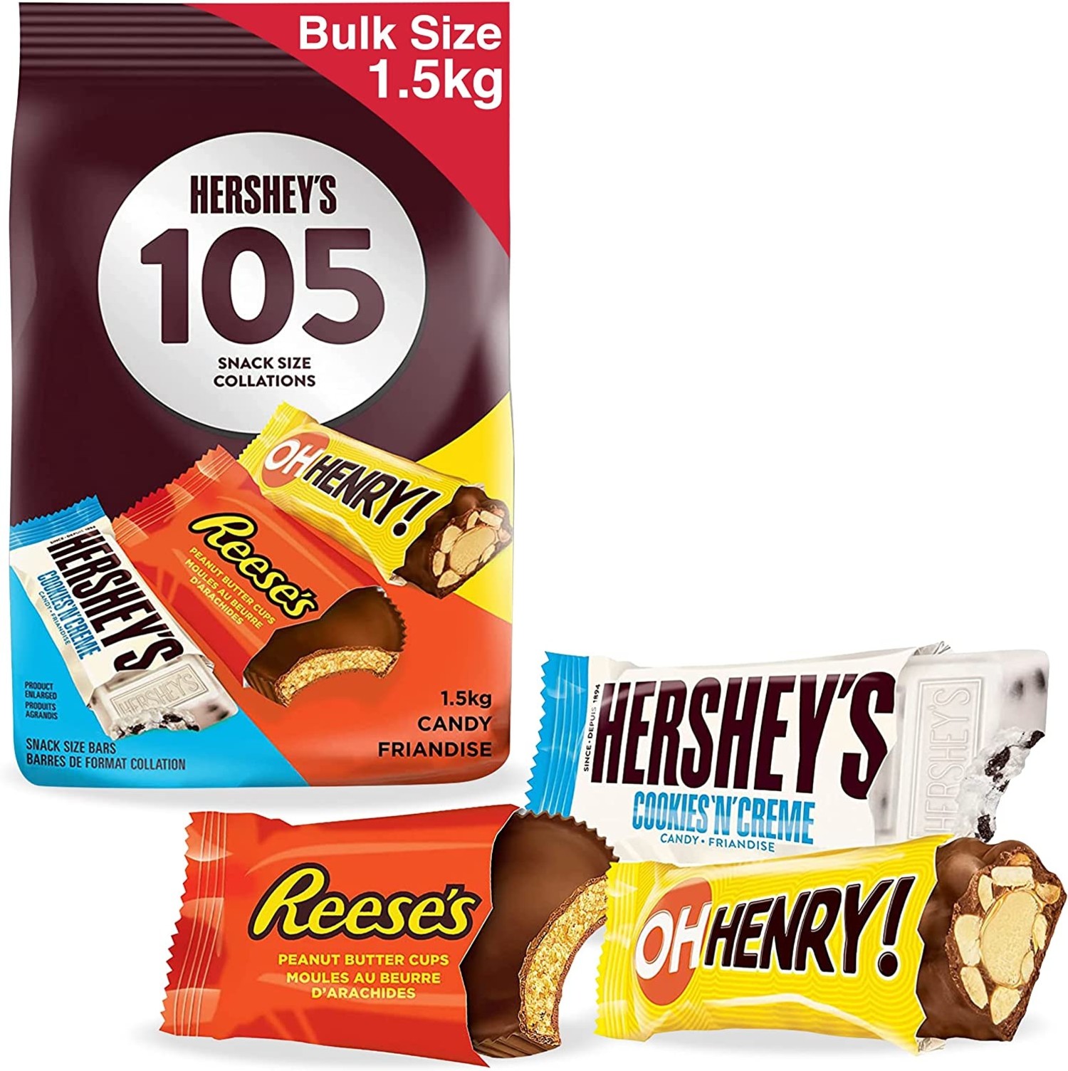 HERSHEY'S 105ct Assorted Valentine's Day Chocolate Candy, Candy to Share,  Bulk Candy, Valentine's Day Gift, - 1.5kg - Includes Reese's, OH Henry! &  HERSHEY'S Snack Sized Bars - The Amazing Home Stores
