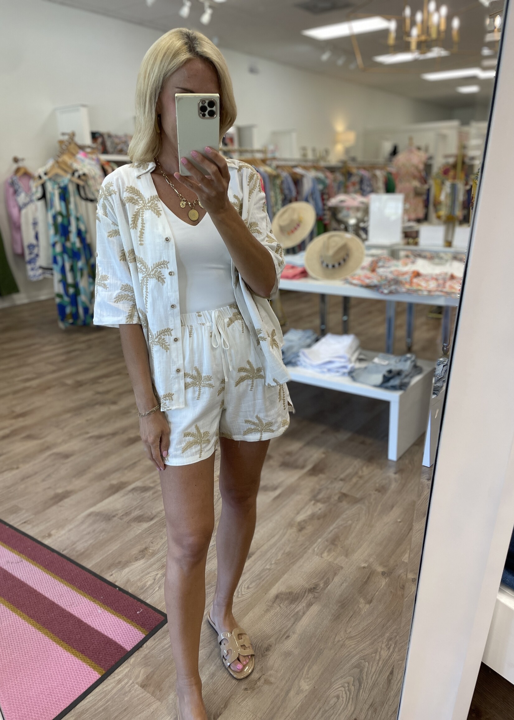 Apricot Apricot Linen Palm Tree Short Set