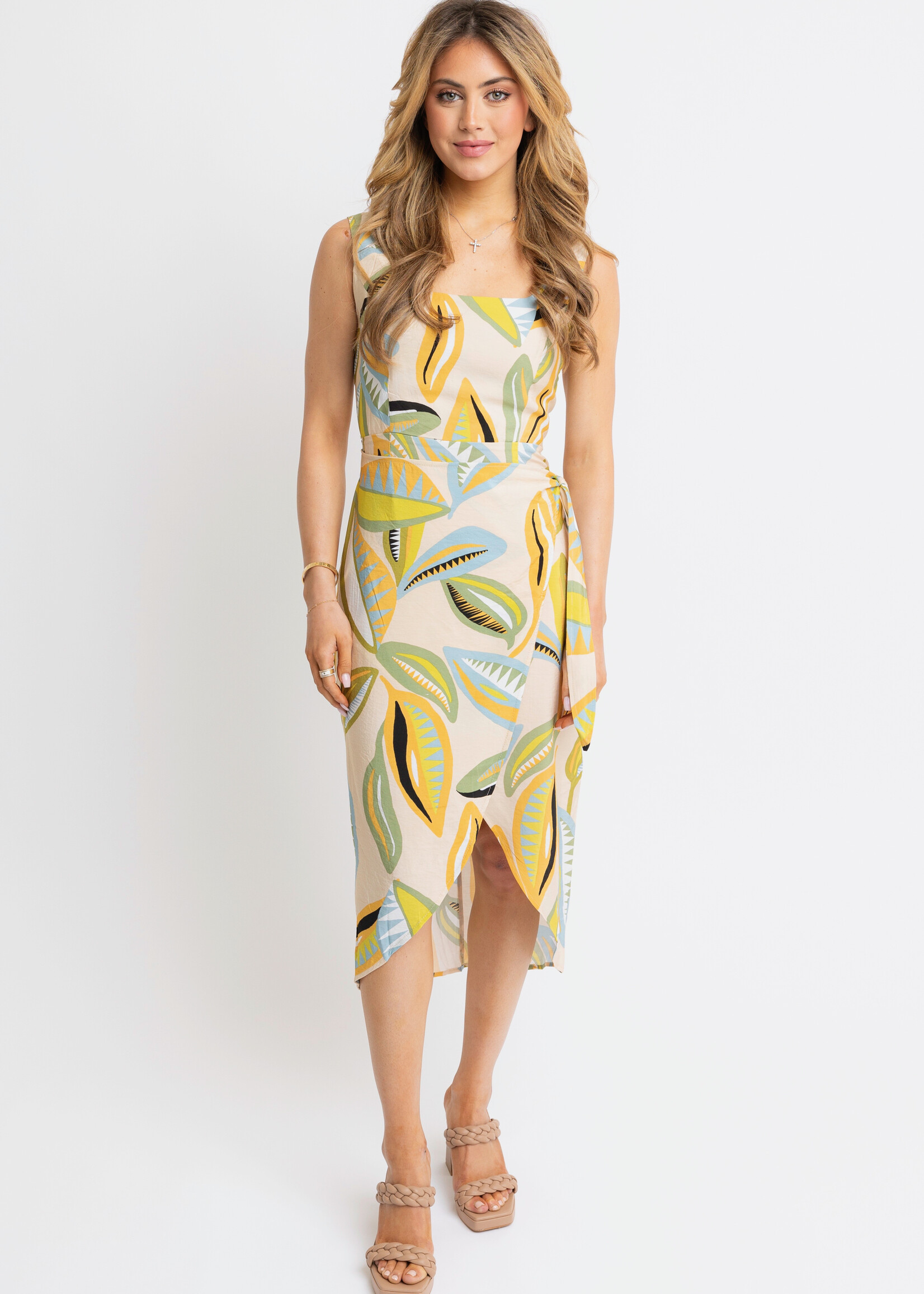 Karlie Karlie Abstract Leaf Wrap Midi