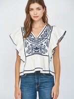 FT FT Lace Insert Linen Flutter Slv Top