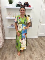 SU SU Puff Sleeve Round Neck Midi Dress