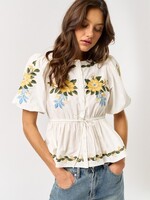 lala Lala Embroidered Floral Cinch Top