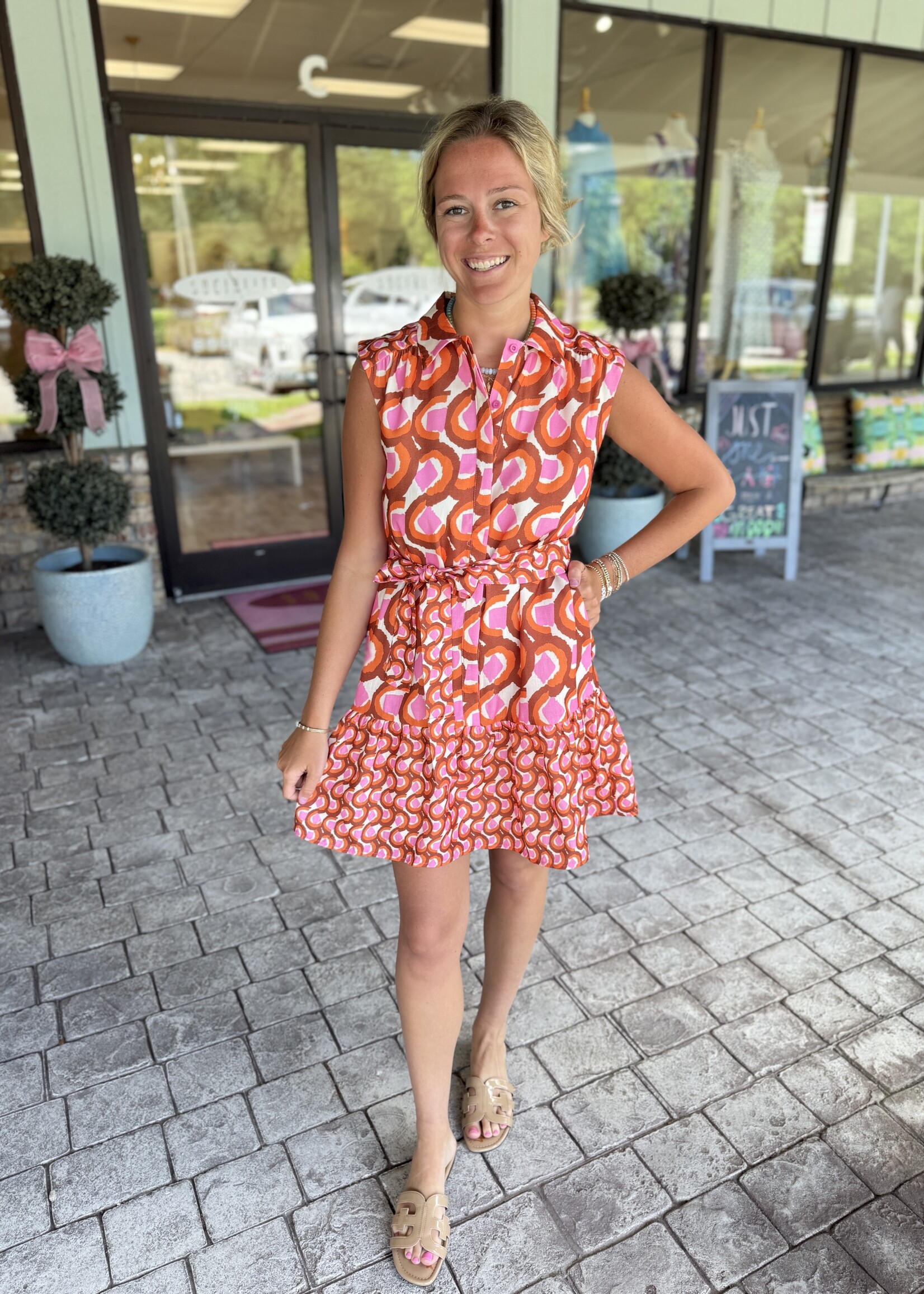 Joy Joy Joy Joy Sleeveless Shirt Dress