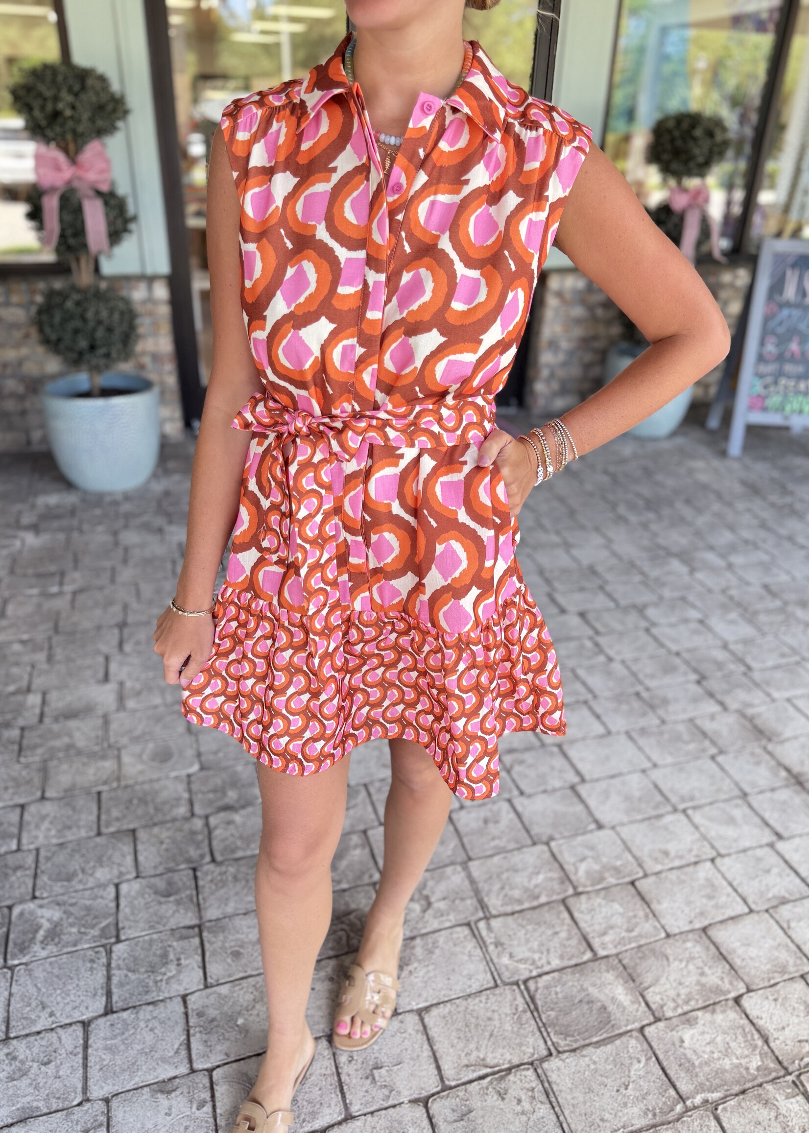 Joy Joy Joy Joy Sleeveless Shirt Dress