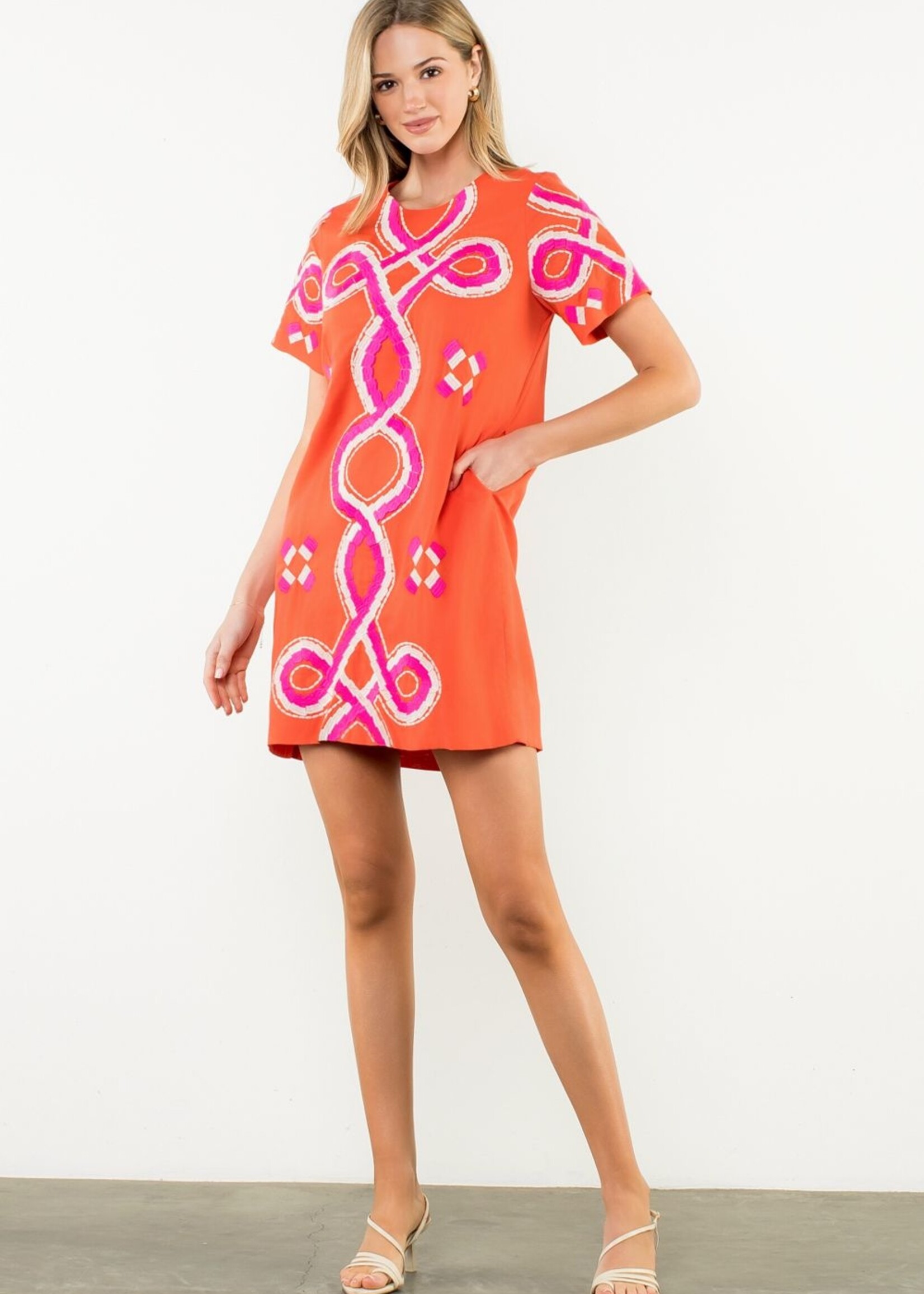 THML THML Short Slv Embroidered Shift