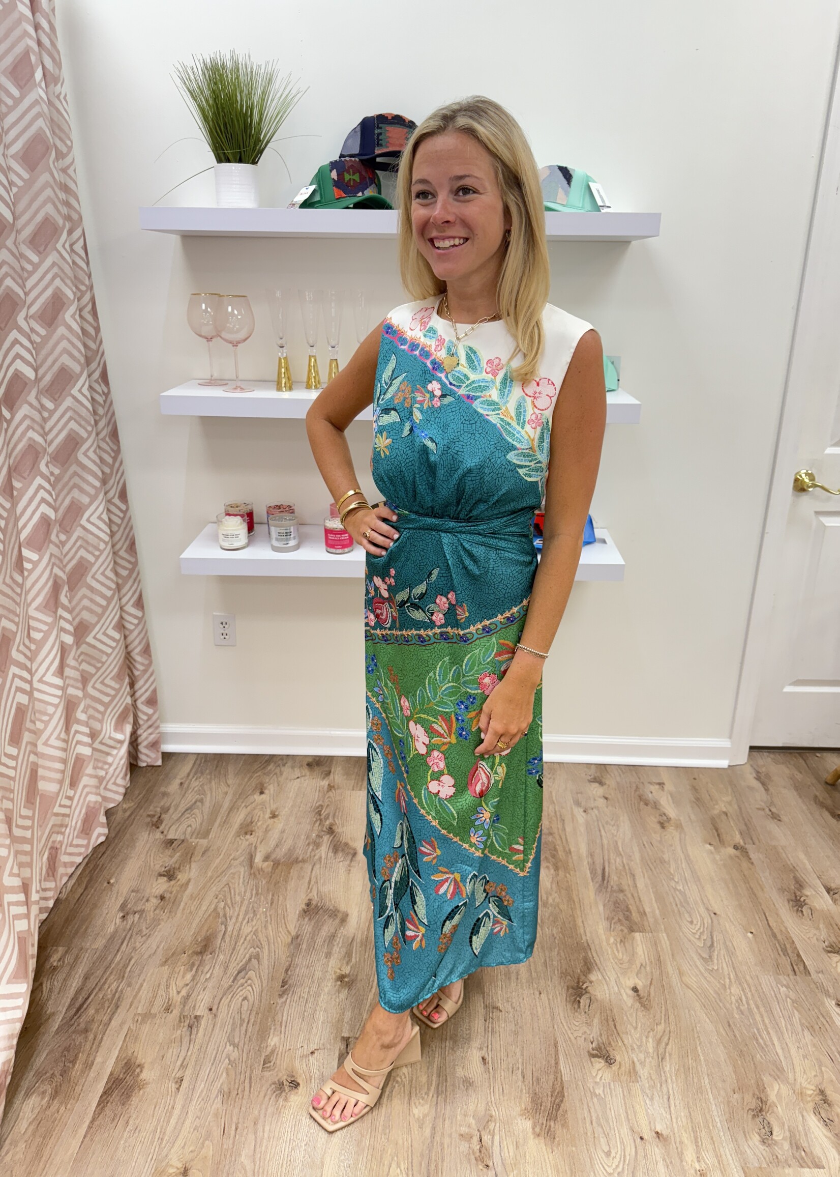 SU SU Satin Slvless Printed Maxi