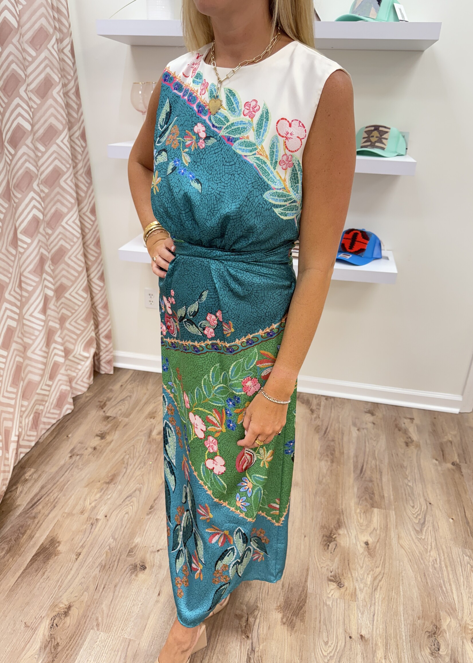 SU SU Satin Slvless Printed Maxi