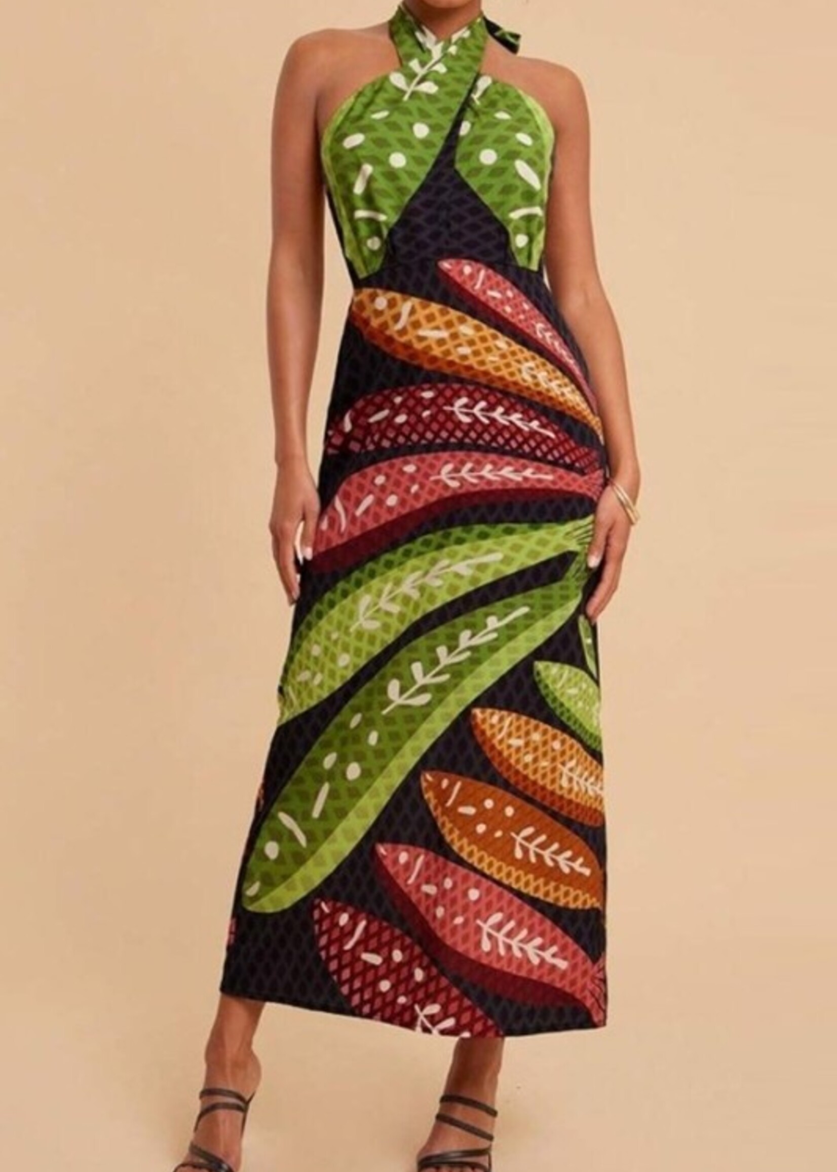 SU SU Leaf Print Halter Midi