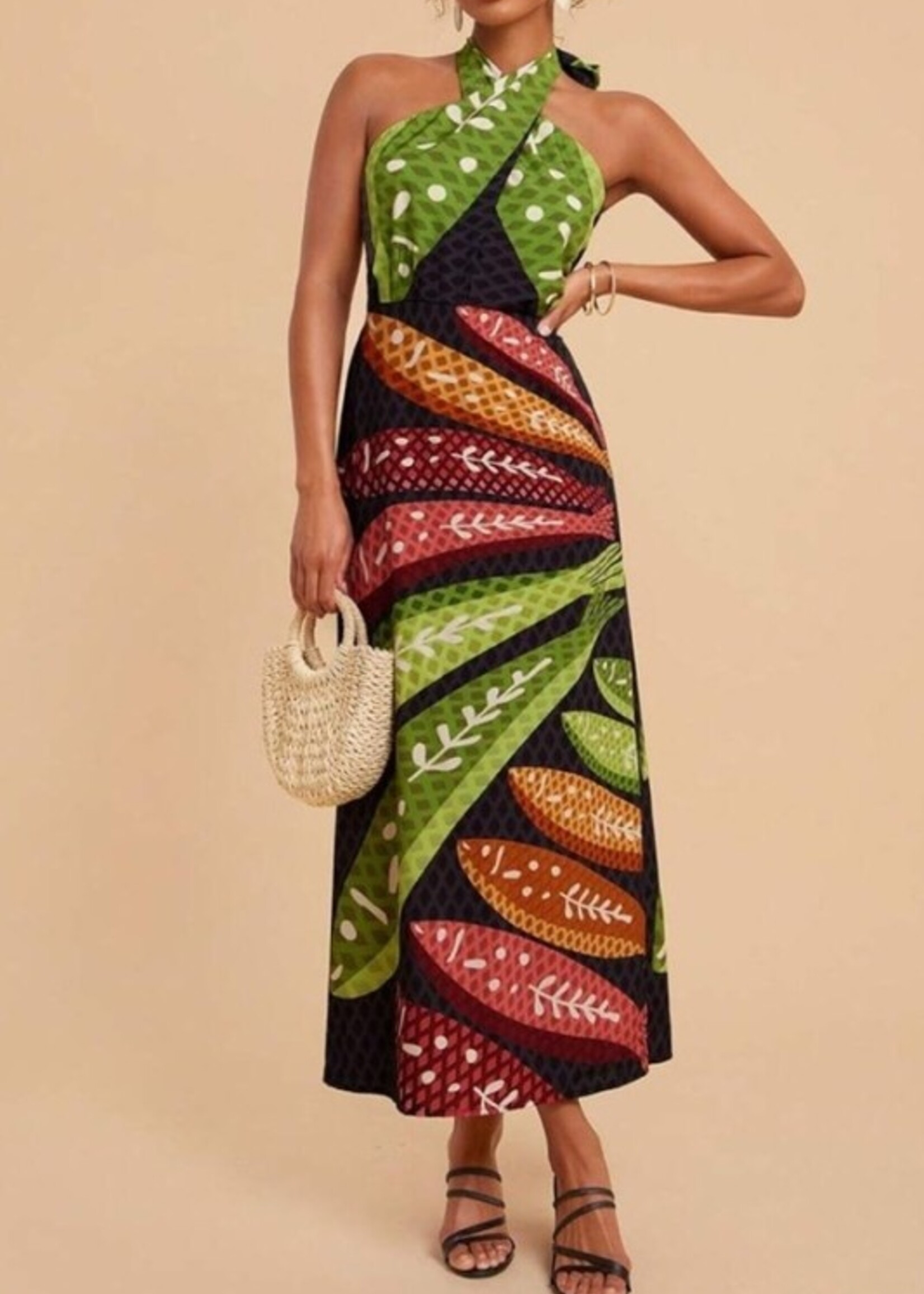 SU SU Leaf Print Halter Midi