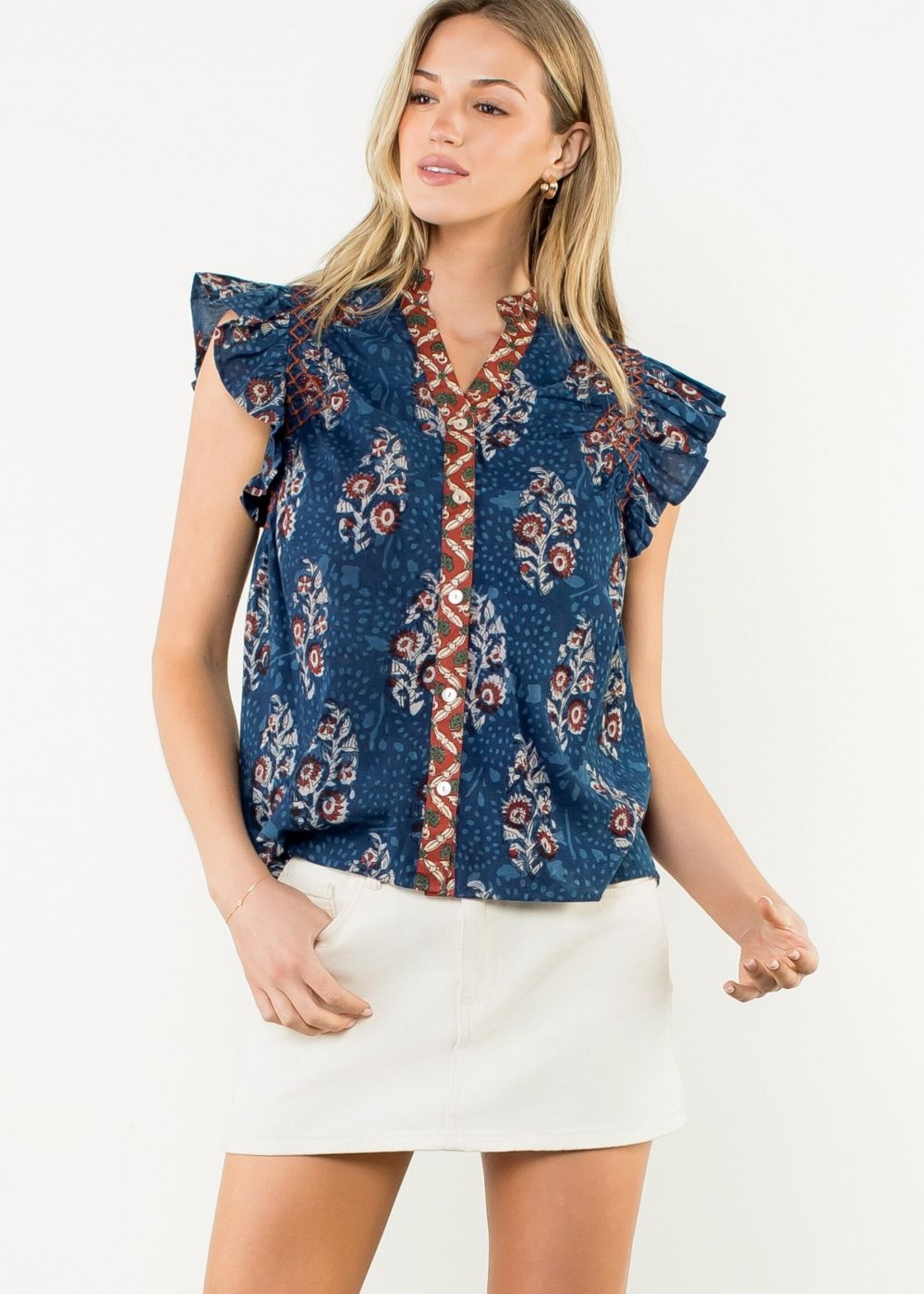 THML THML Floral VNeck Flutter Top