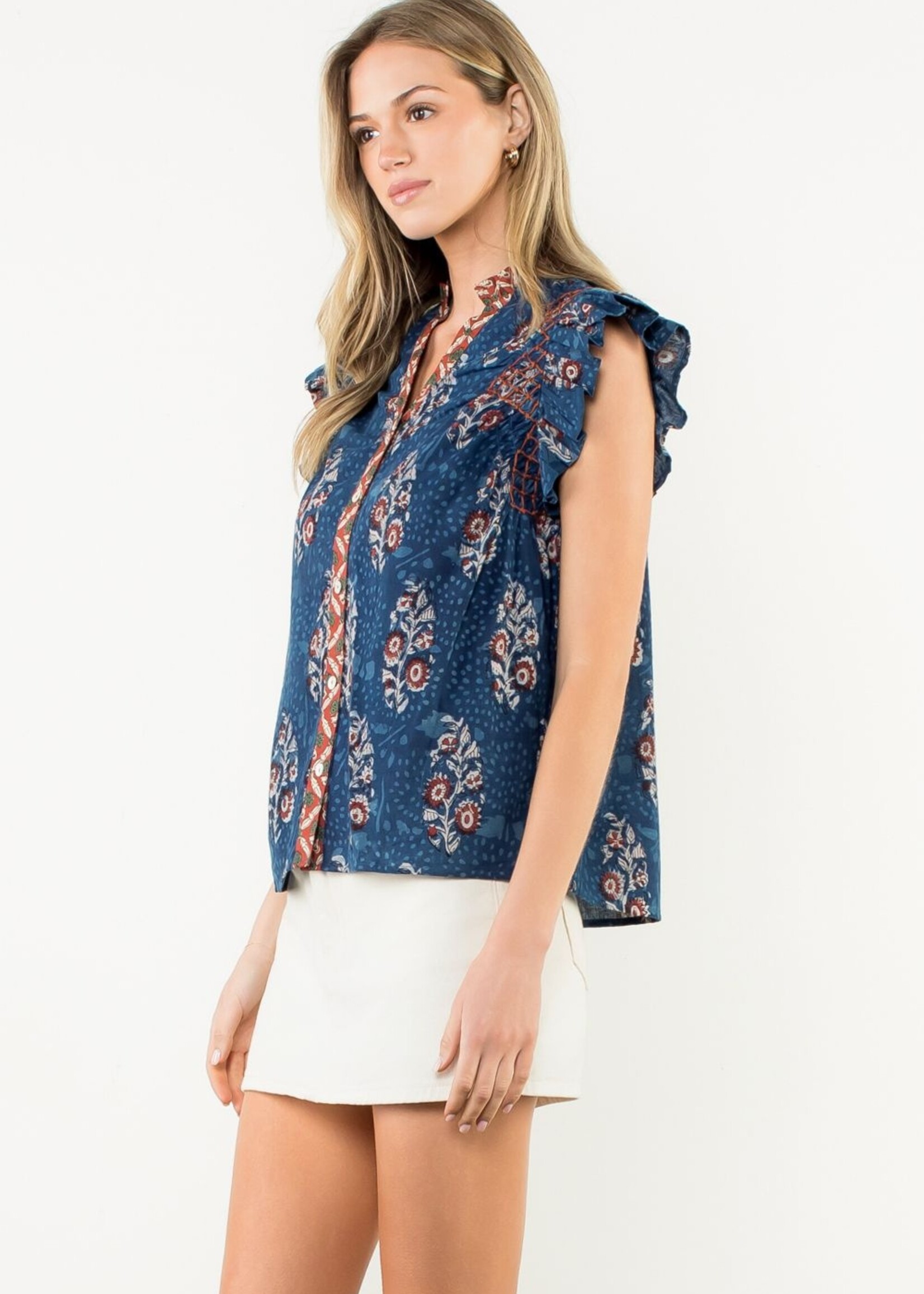 THML THML Floral VNeck Flutter Top