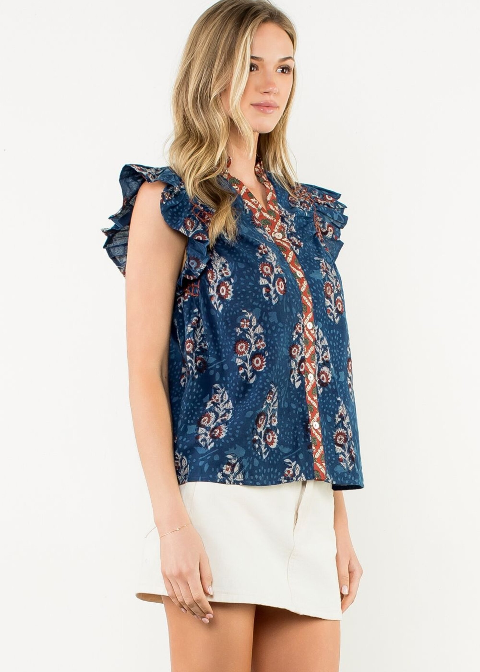 THML THML Floral VNeck Flutter Top