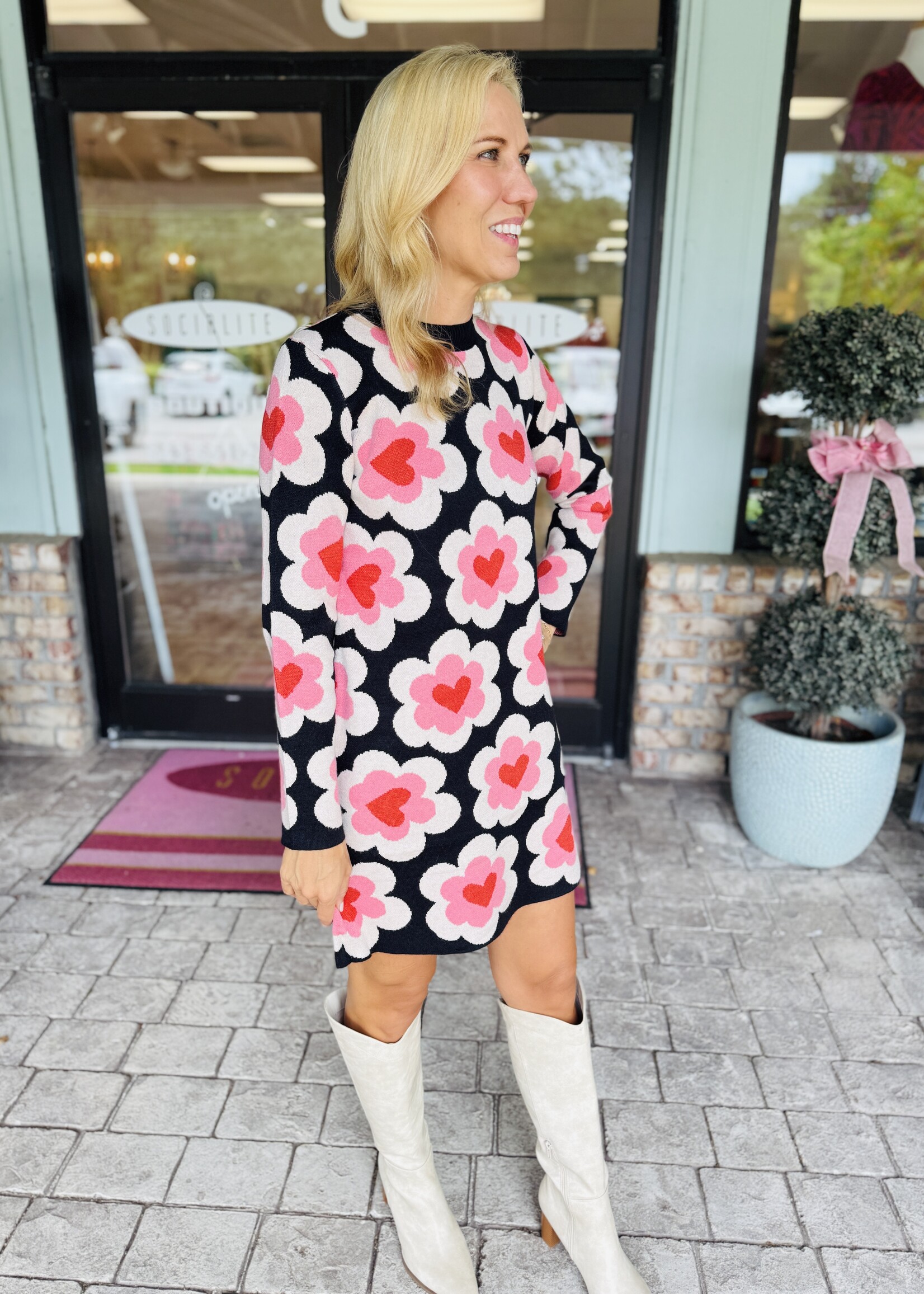 Compania Fantastica COMPAÑIA Heart Flower Sweater Dress